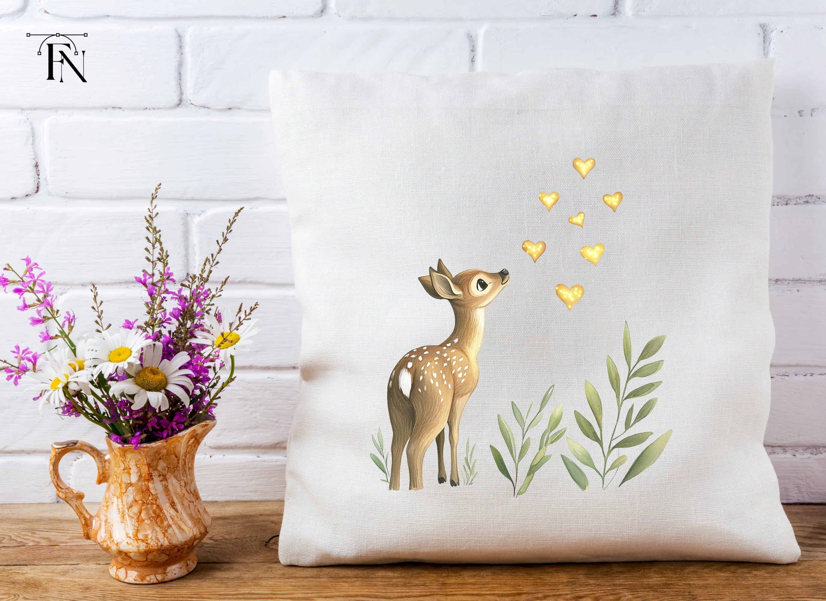 Cute Fawn with Golden Hearts Clipart Bundle