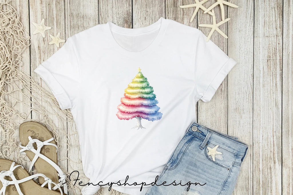 Rainbow Christmas Tree Clipart Bundle