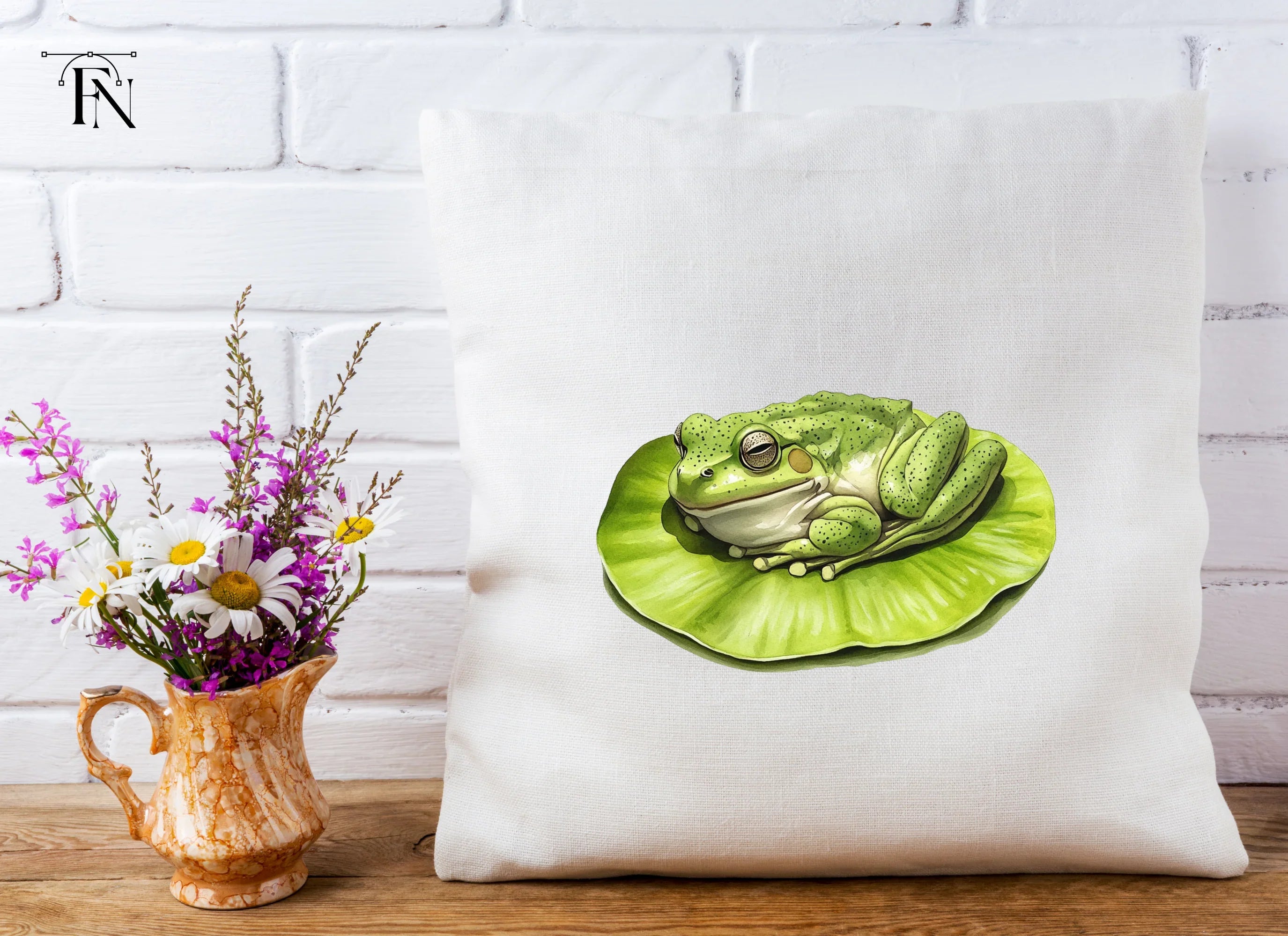 Cute Green Frogs on Lily Pads Clipart Bundle