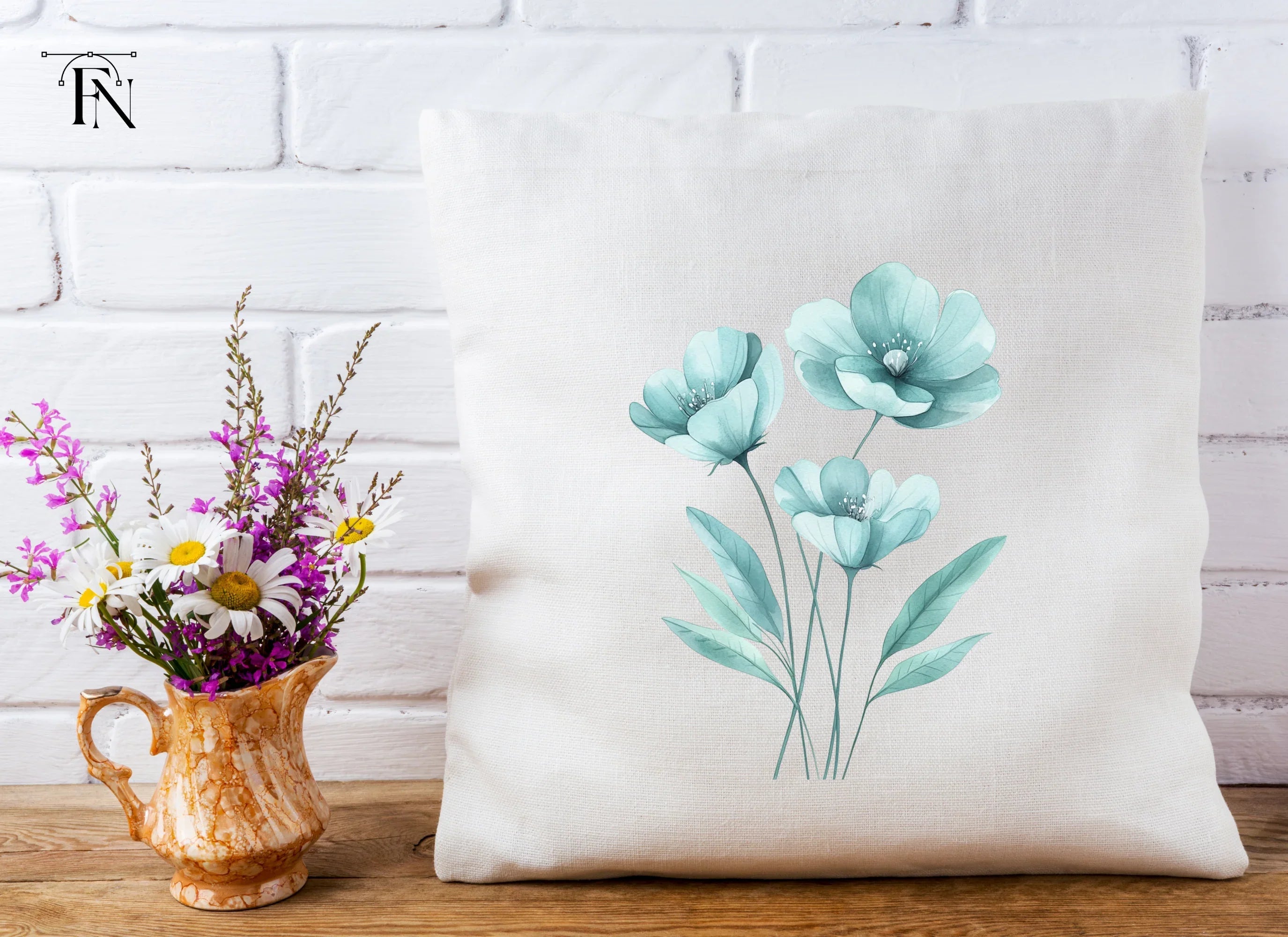 Teal Flowers Clipart Bundle