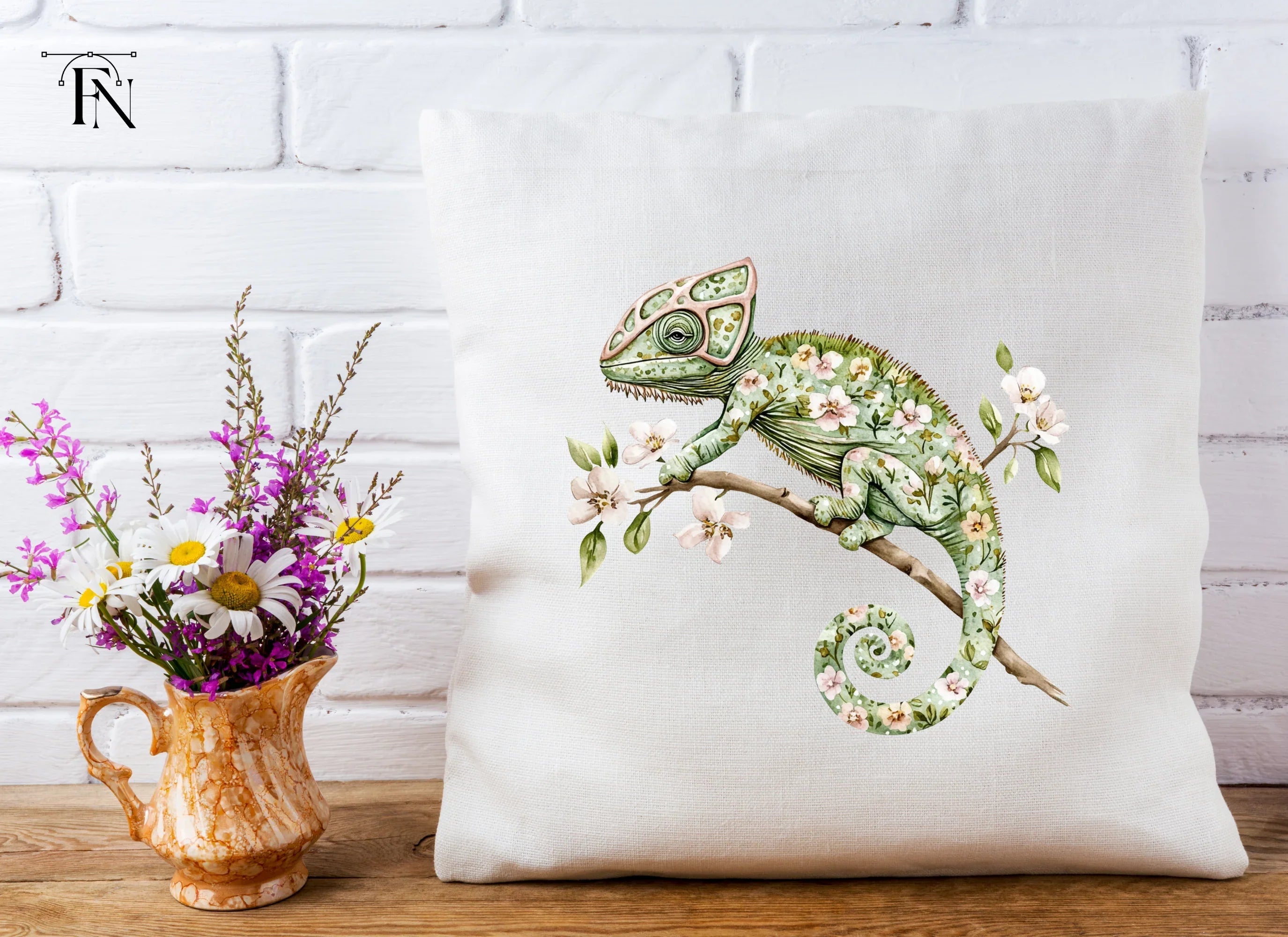 Floral Chameleon Trio Clipart Bundle