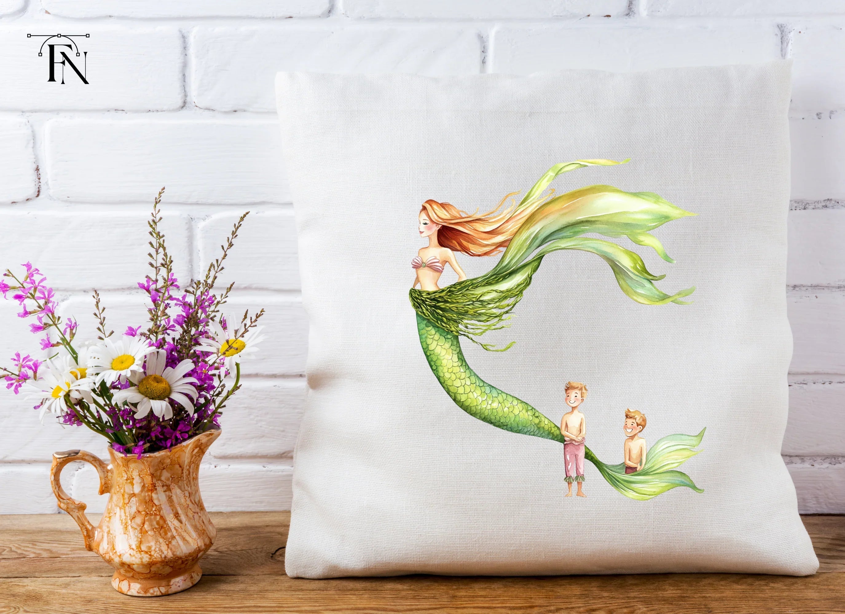 Green Mermaids and Human Kids Clipart Bundle