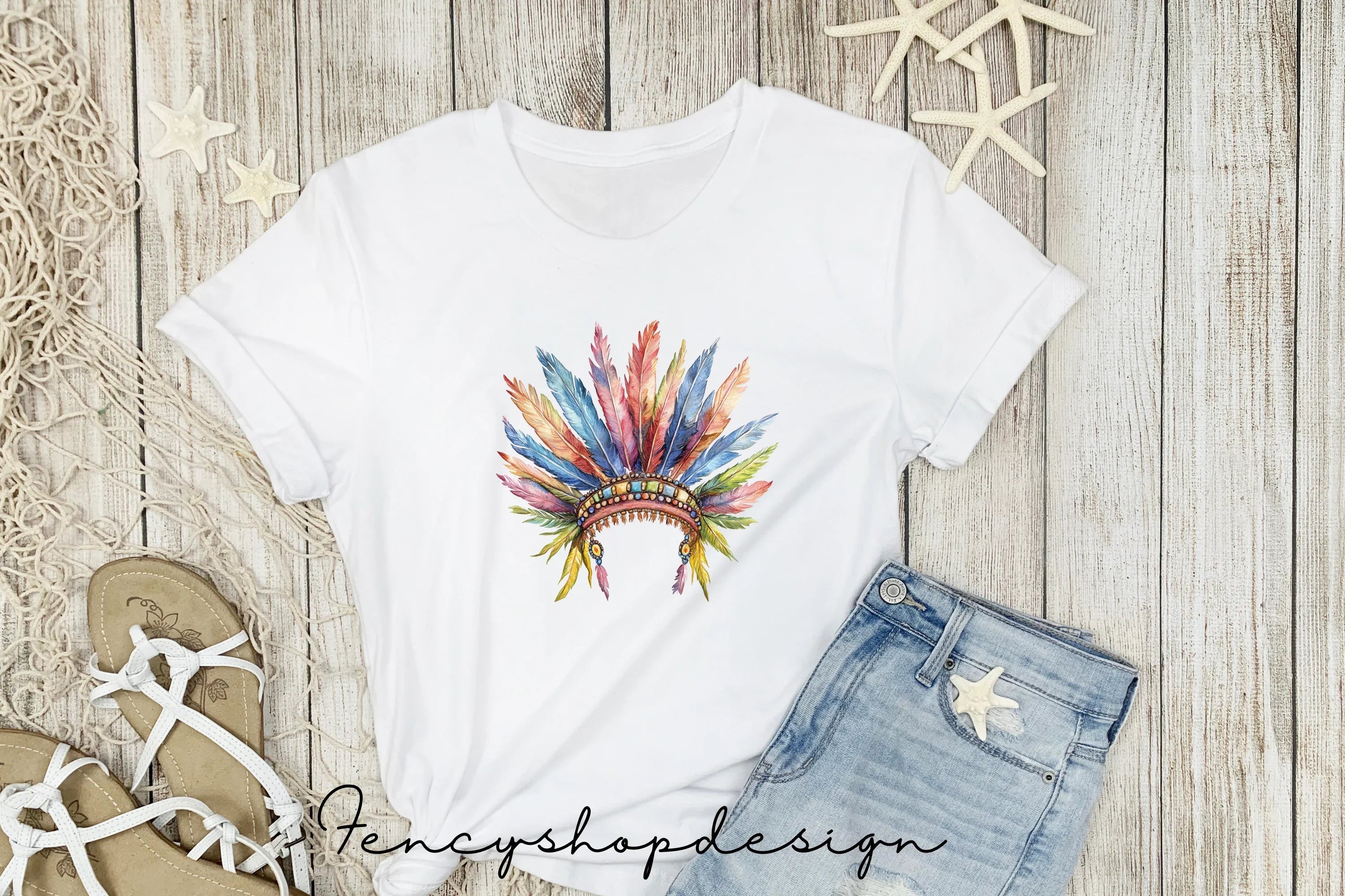 Boho Feather Headdress Clipart Bundle