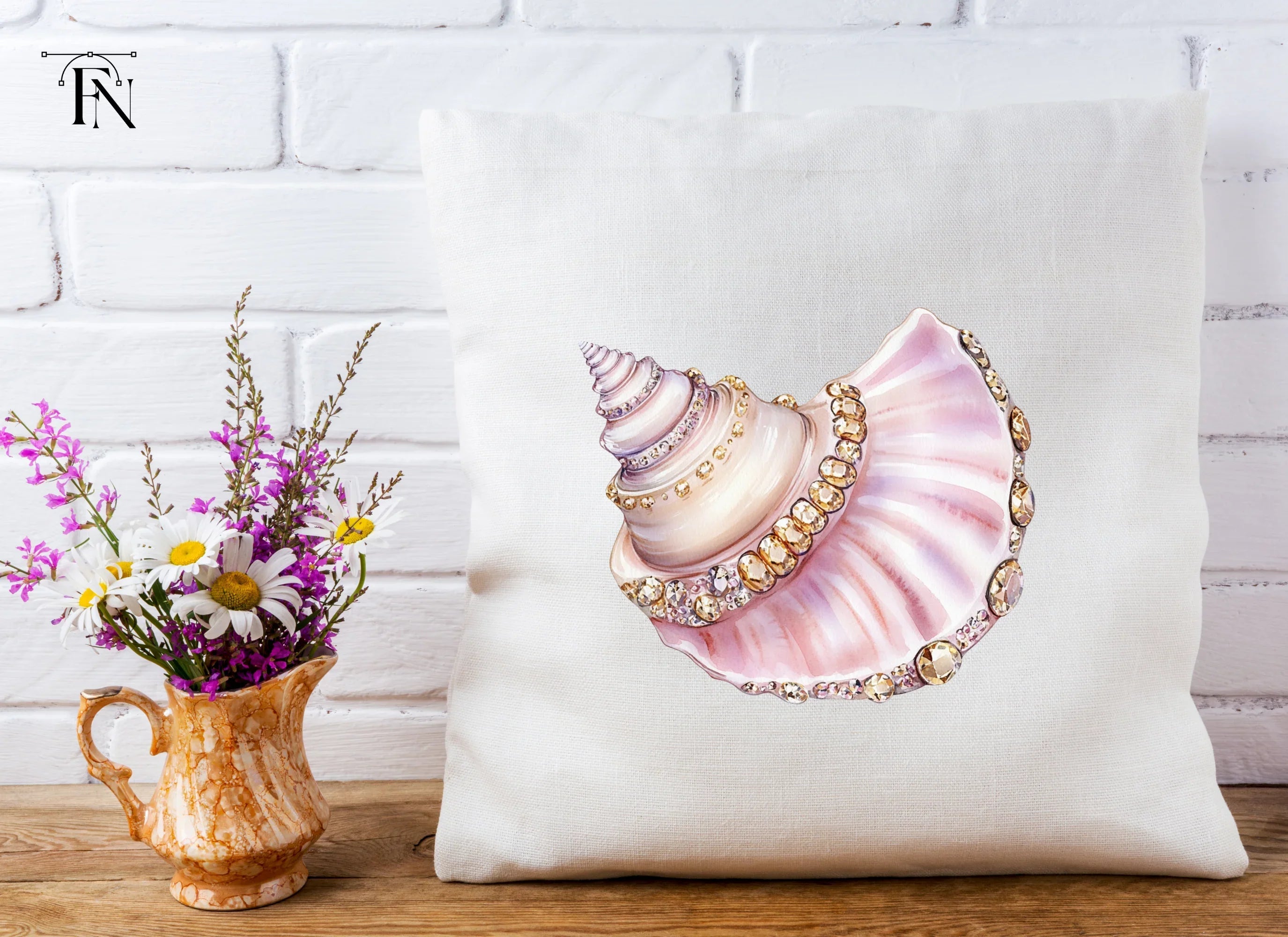 Elegant Seashells with Sparkling Gems Clipart Bundle