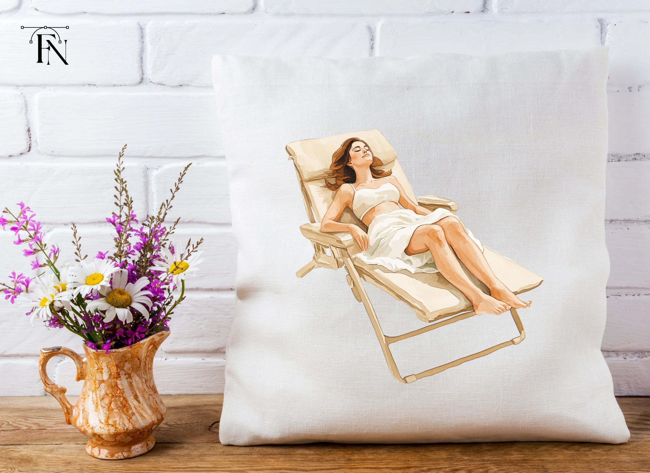 Sunbathing Women Lounge Chairs Clipart Bundle