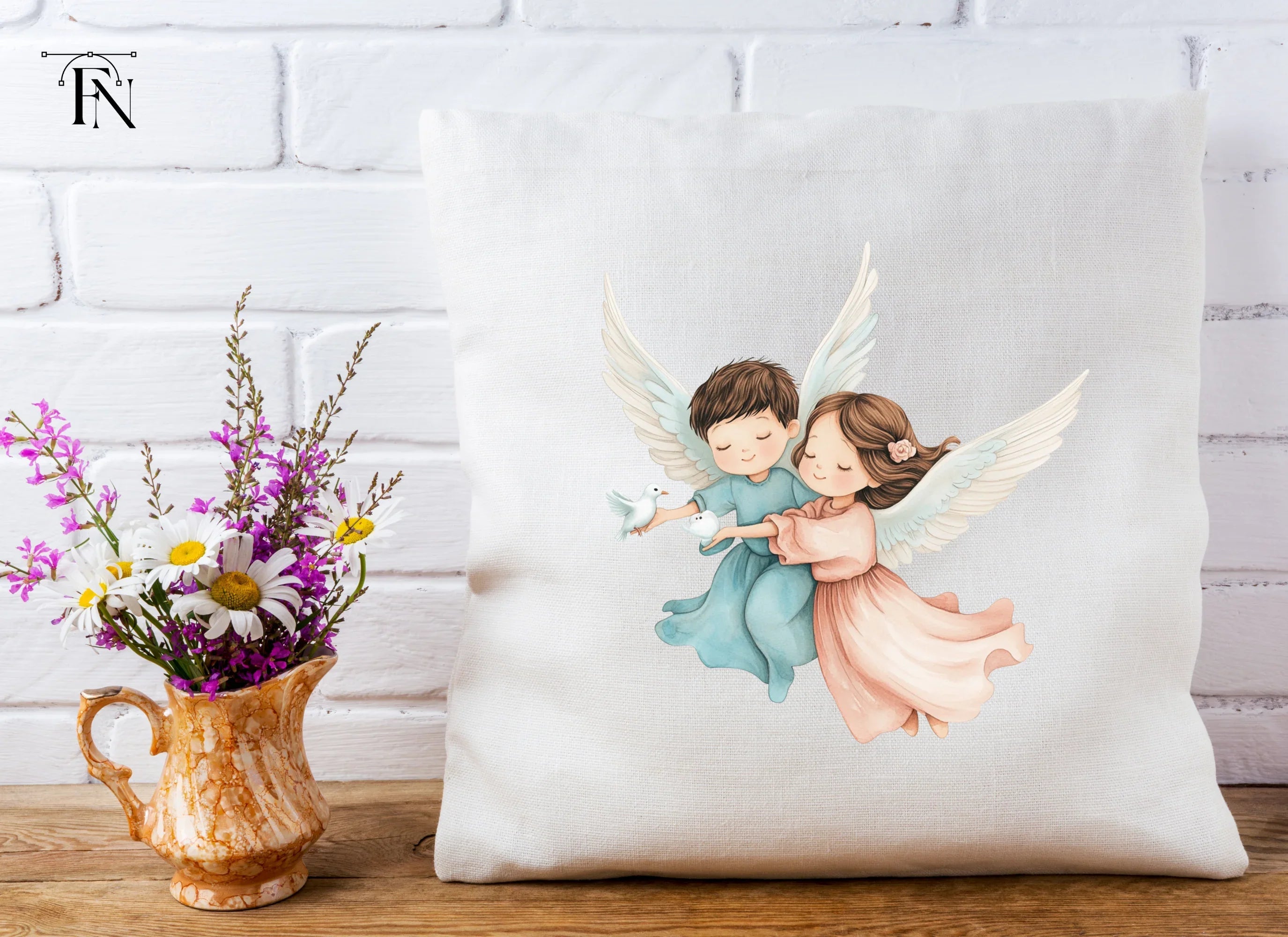 Embracing Angels with Doves Clipart Bundle