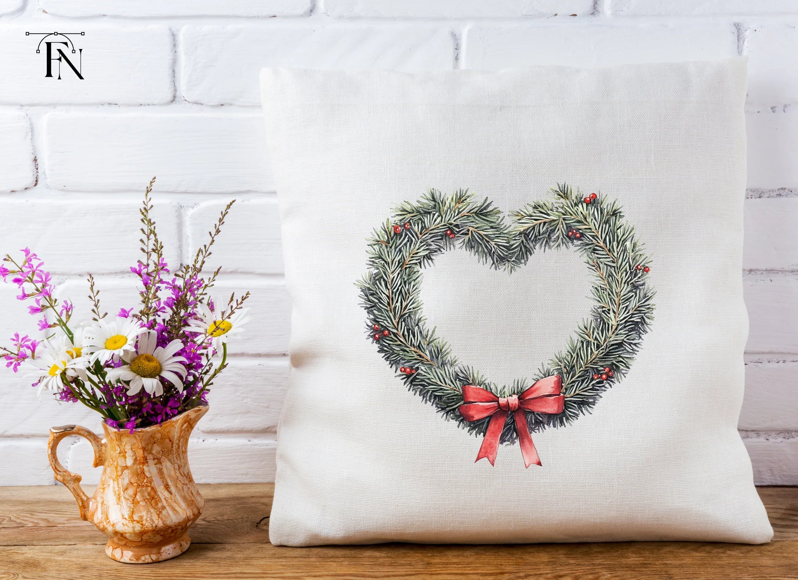 Heart Shaped Christmas Wreath Clipart Bundle