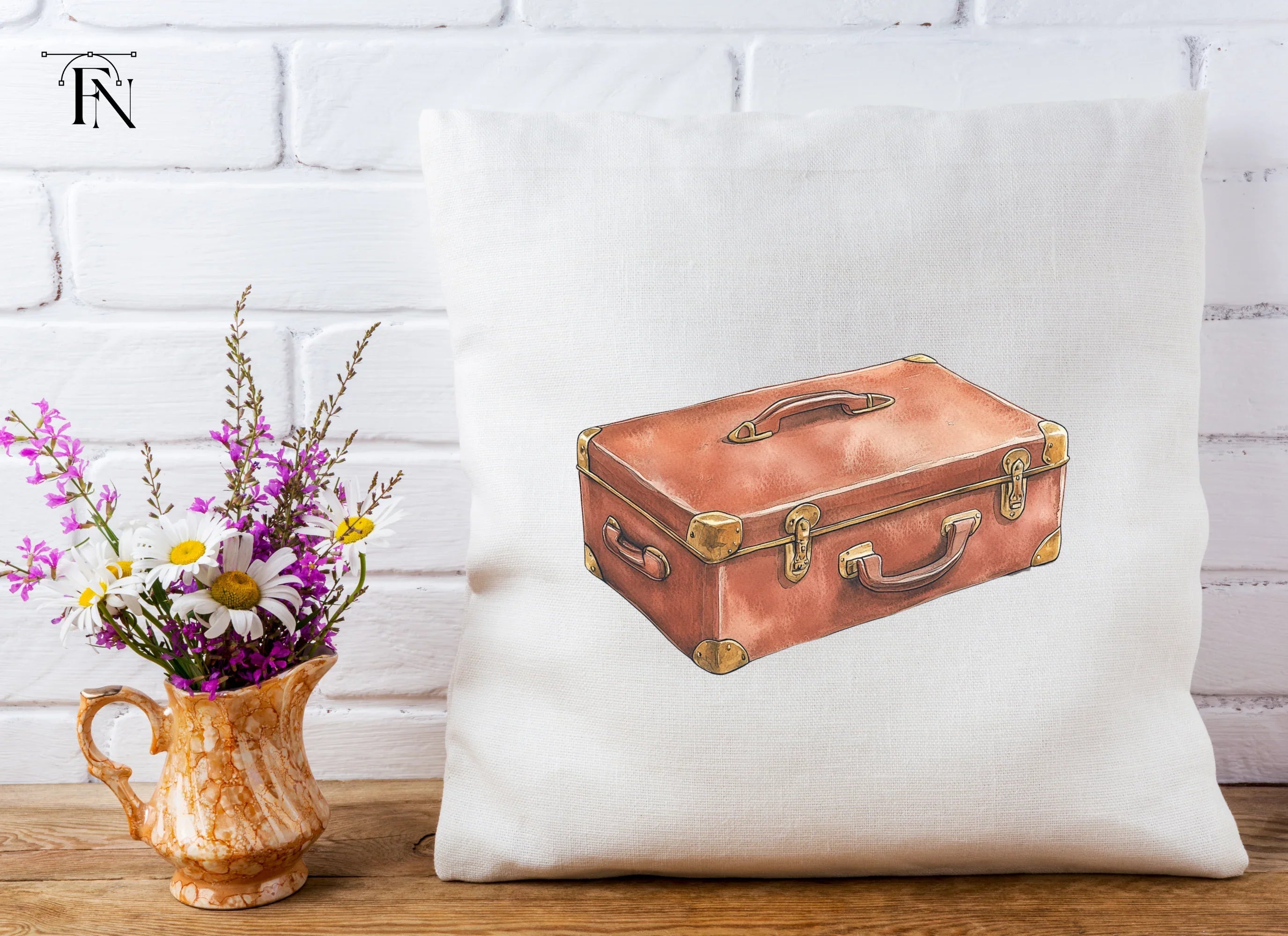 Vintage Brown Suitcase Travel Clipart Bundle