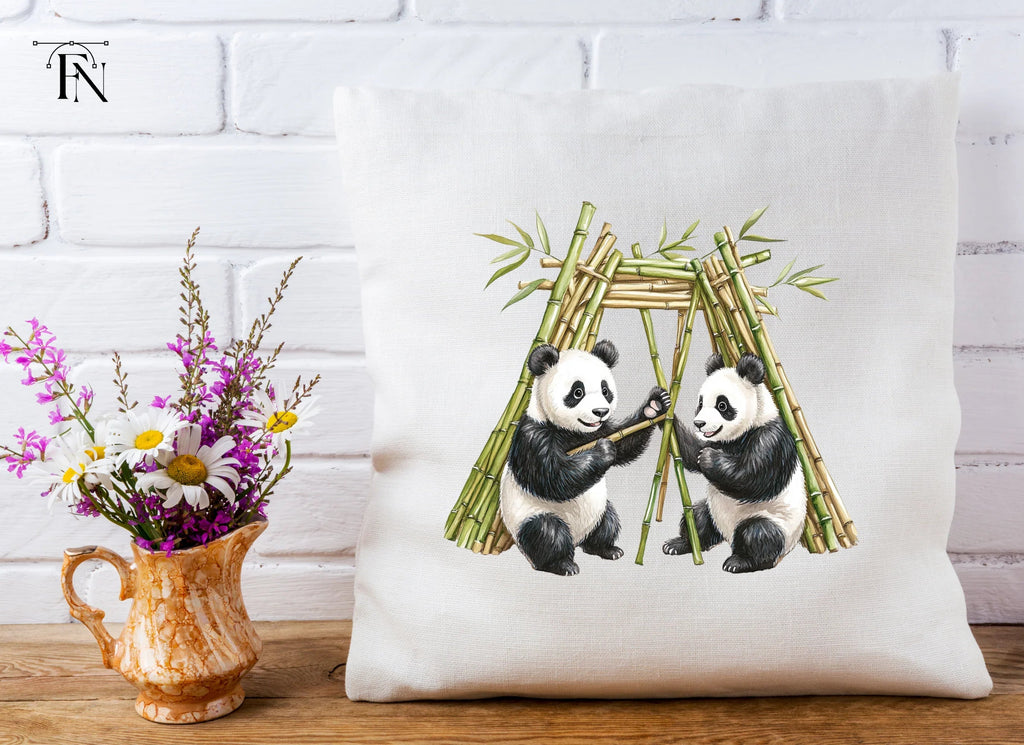 Playful Pandas with Bamboo Hut Clipart Bundle