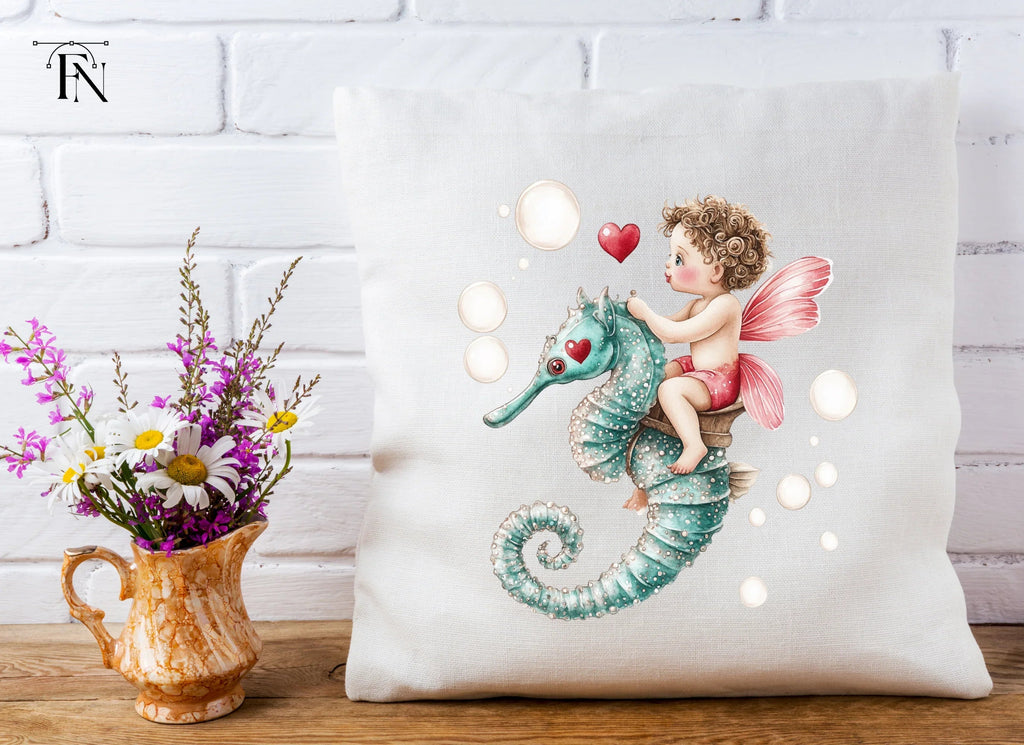 Cute Cupid Riding Seahorse Clipart Bundle