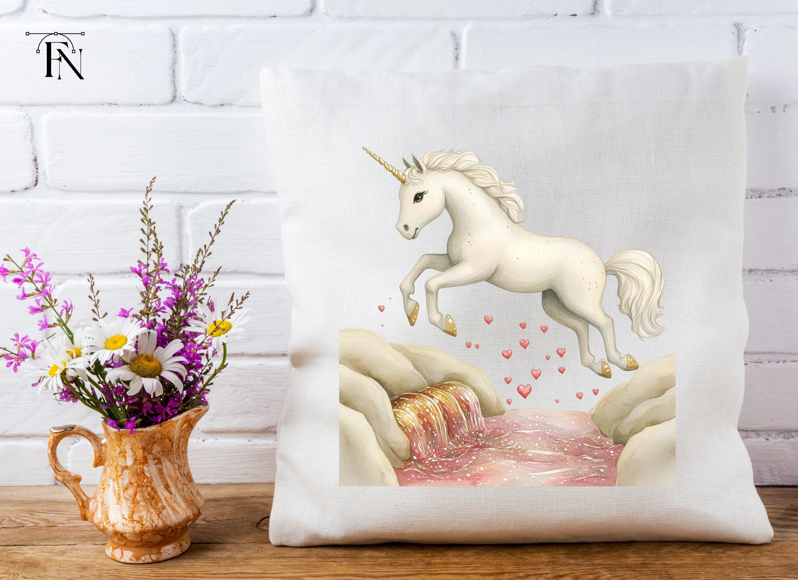 Magical Unicorn Jumping Over Stream Clipart Bundle