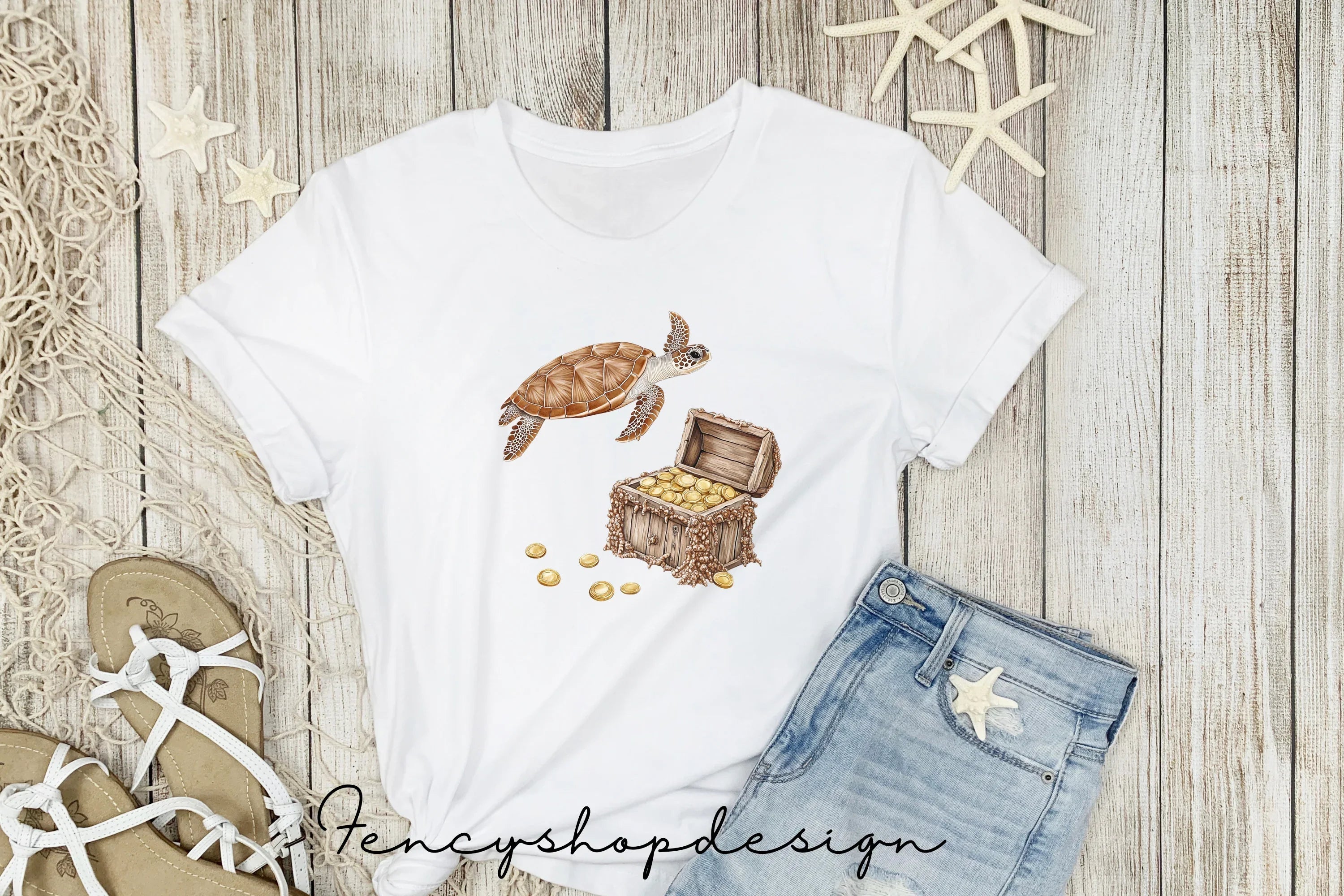 Marine Life Turtle and Dolphin Treasure Clipart Bundle