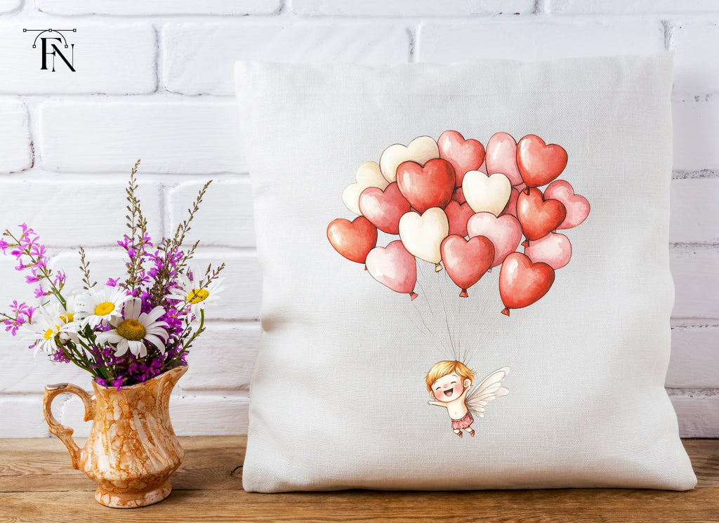 Cute Cupid with Heart Balloons Clipart Bundle