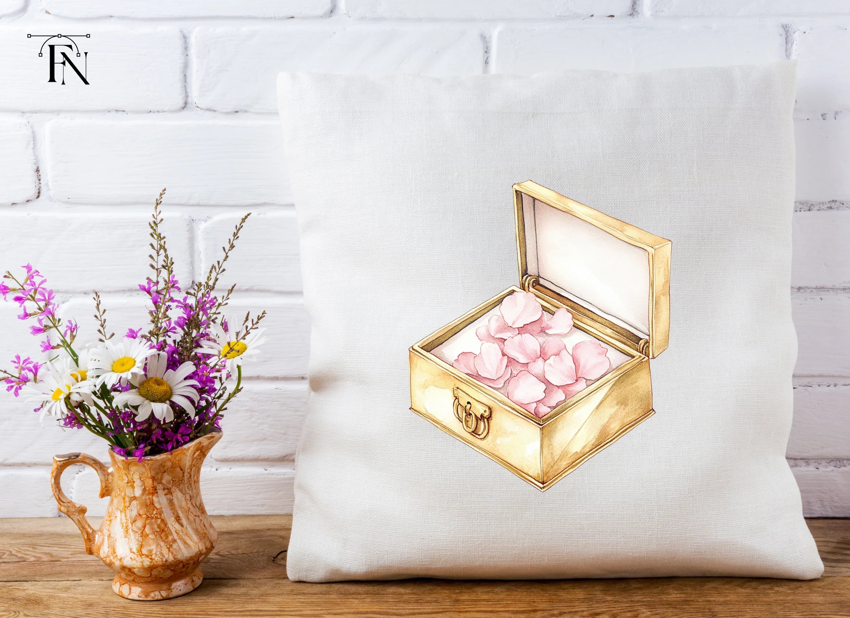 Pink Petals in Golden Box Clipart Bundle