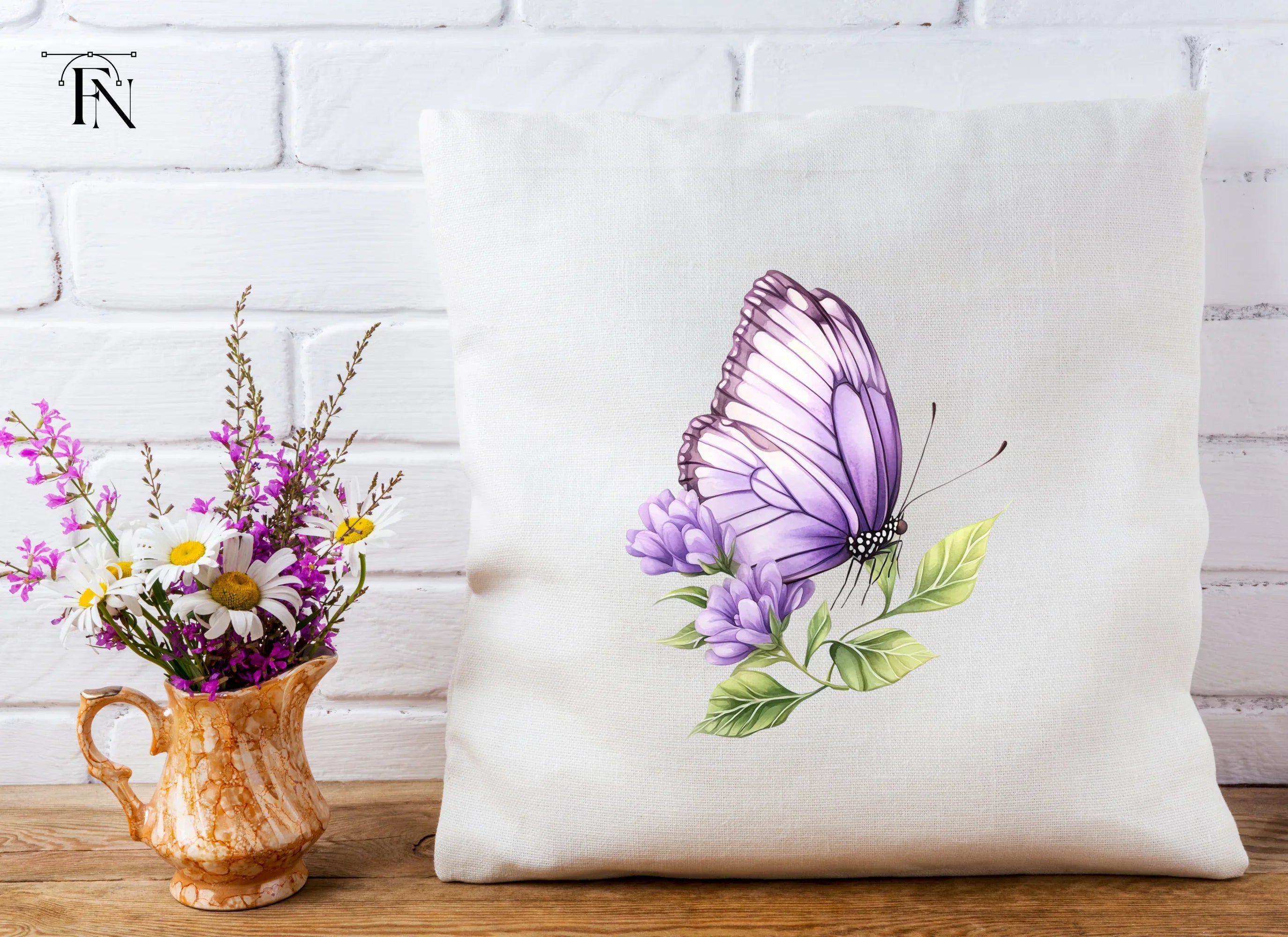 Purple Butterfly and Flowers Clipart Bundle