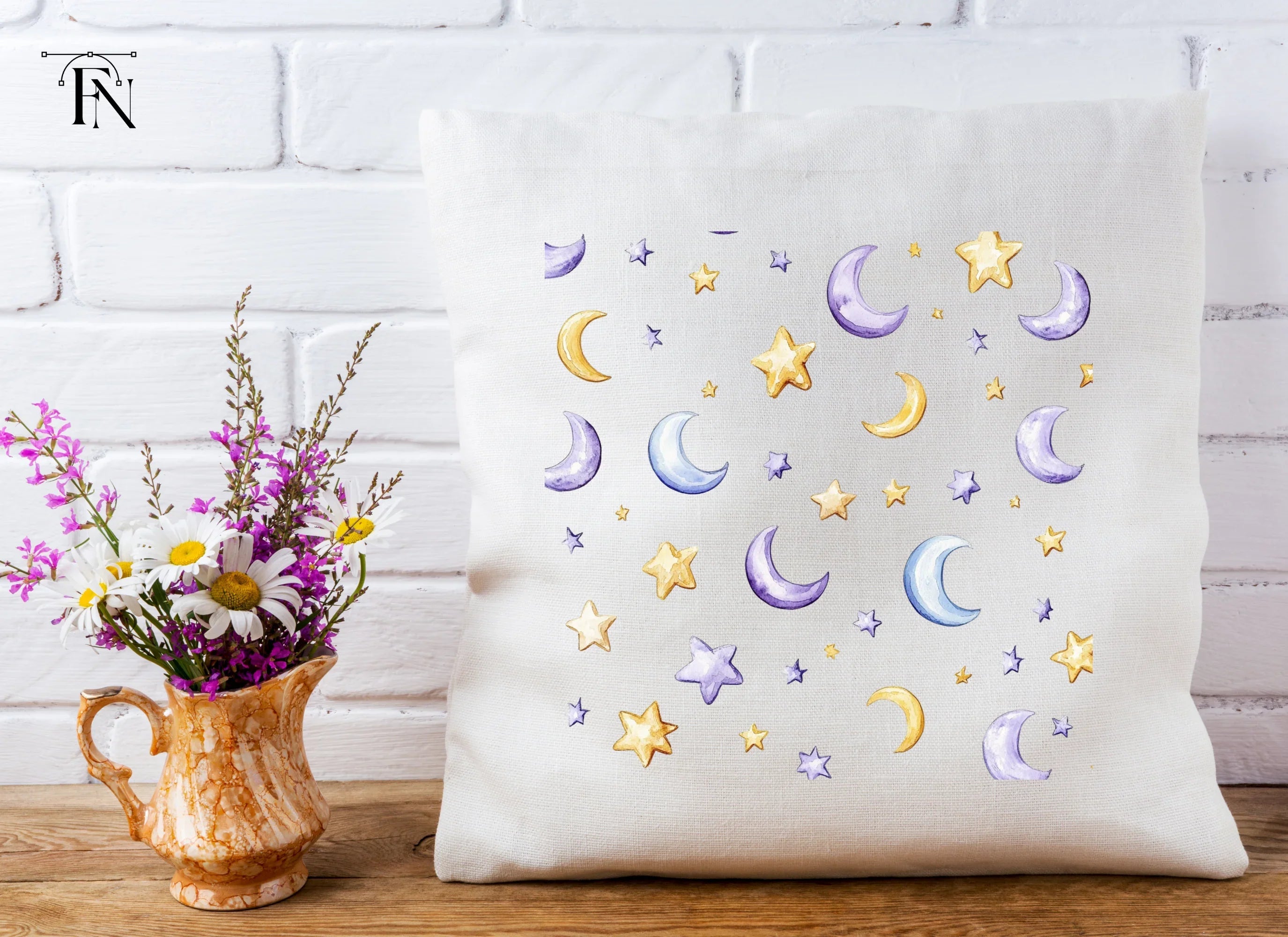 Moon and Stars Seamless Pattern Clipart Bundle