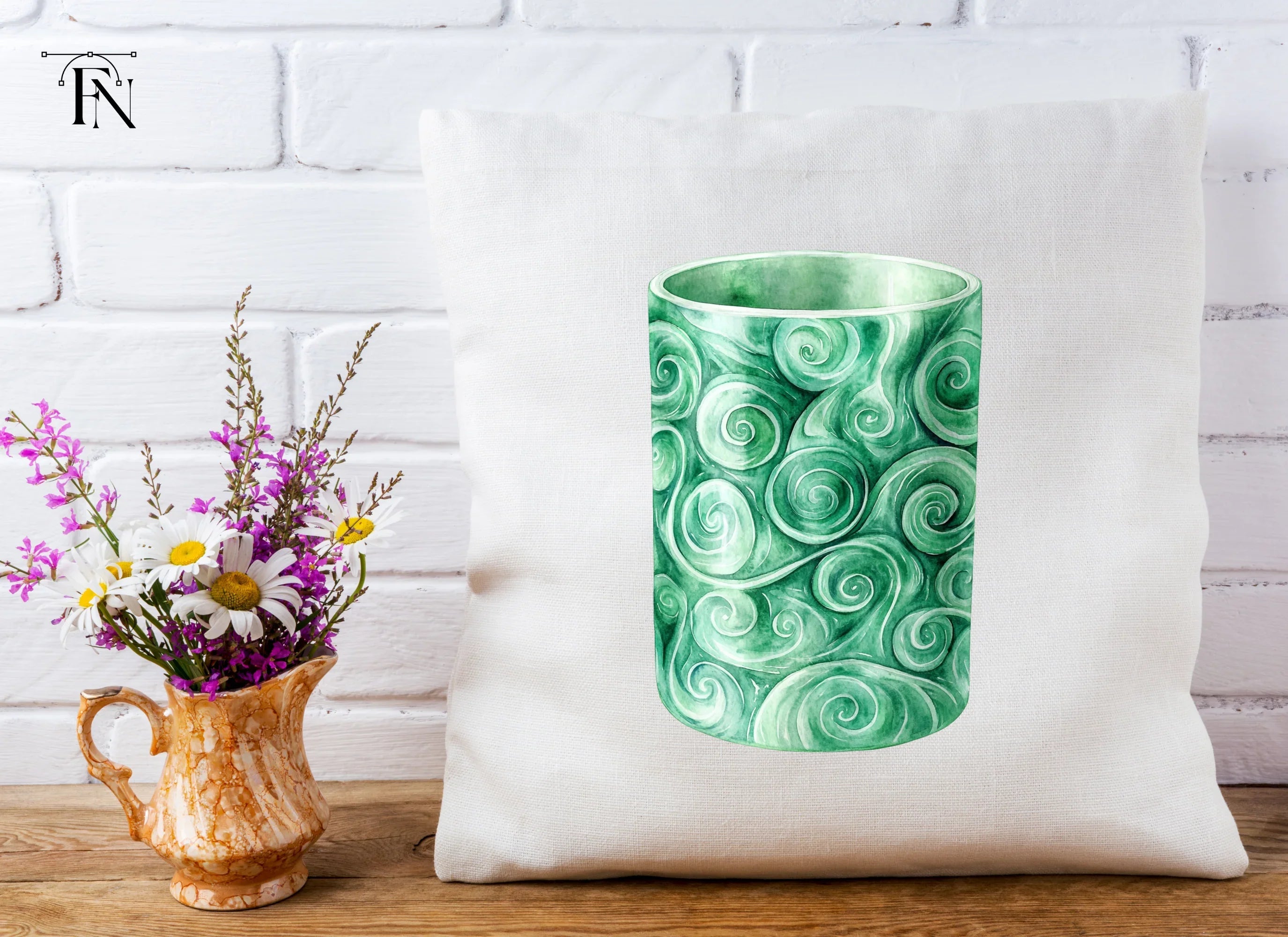 Tall Green Jade Swirl Pattern Clipart Bundle