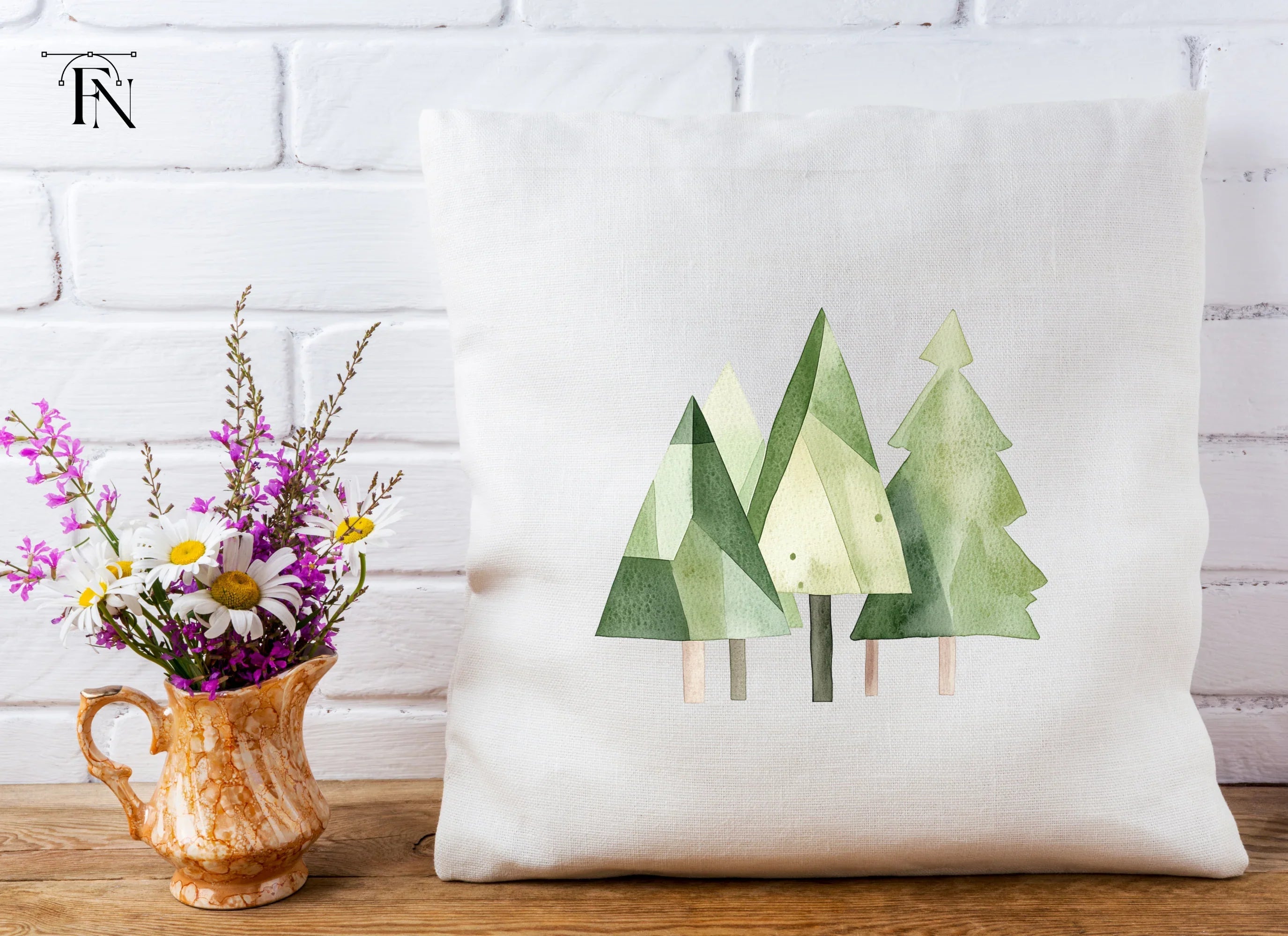 Abstract Green Pine Trees Clipart Bundle
