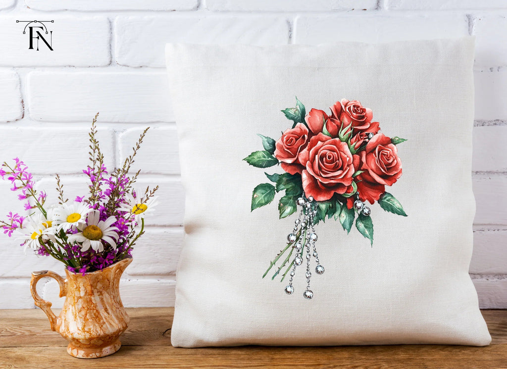 Red Rose Bouquets with Diamond Accents Clipart Bundle