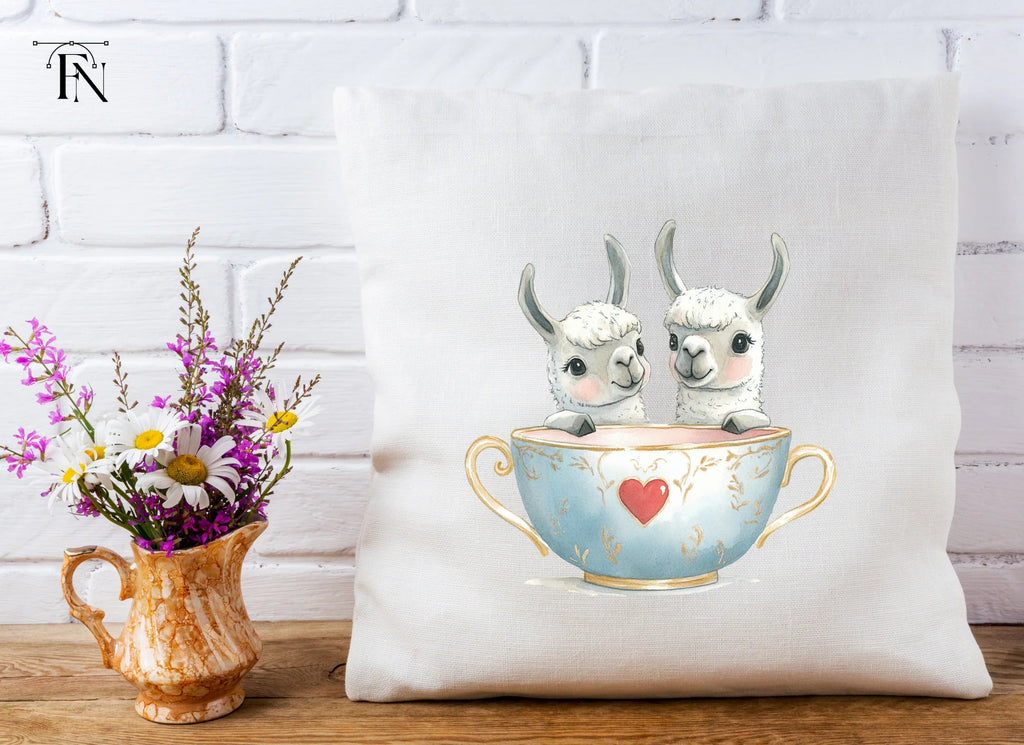 Cute Llama Couple in Teacups Clipart Bundle