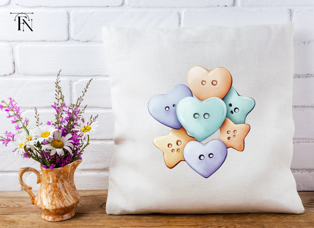Cute Pastel Heart and Star Buttons Clipart Bundle
