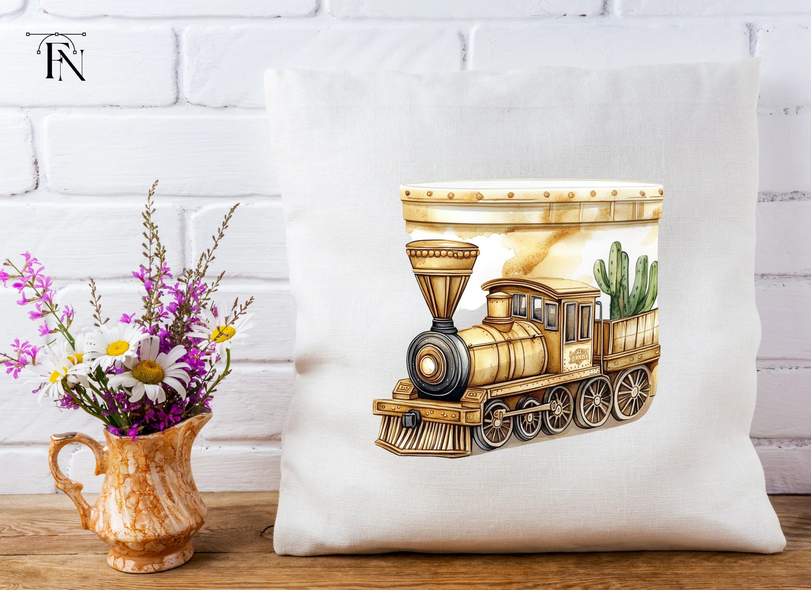 Vintage Train and Cactus Clipart Bundle