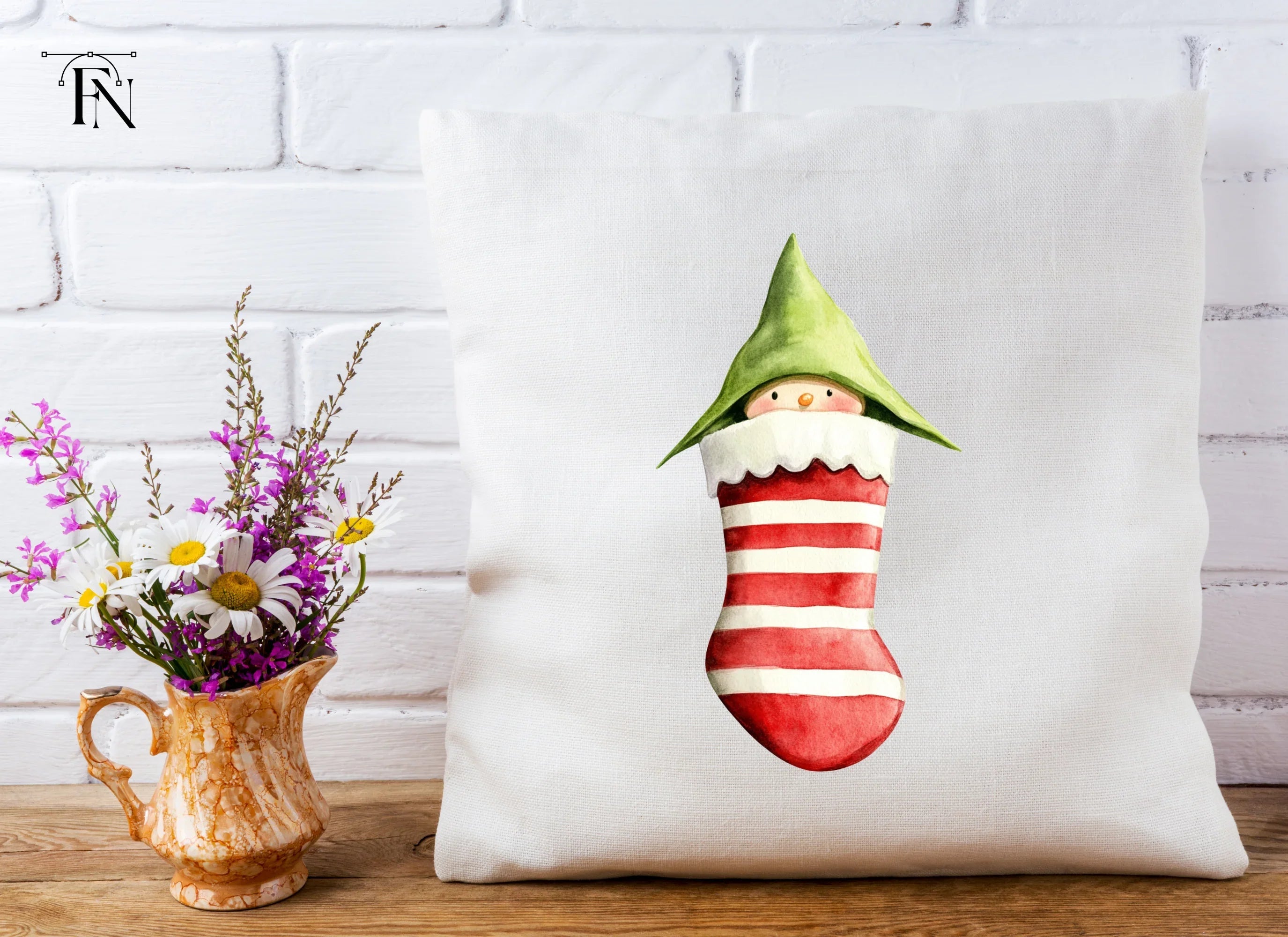 Cute Christmas Elf Peeking from Stocking Clipart Bundle