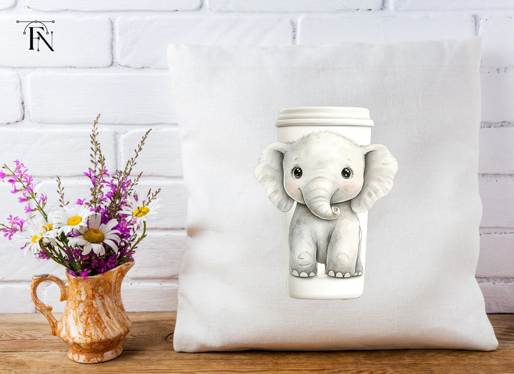Sweet Elephant Hugging Coffee Cup Clipart Bundle