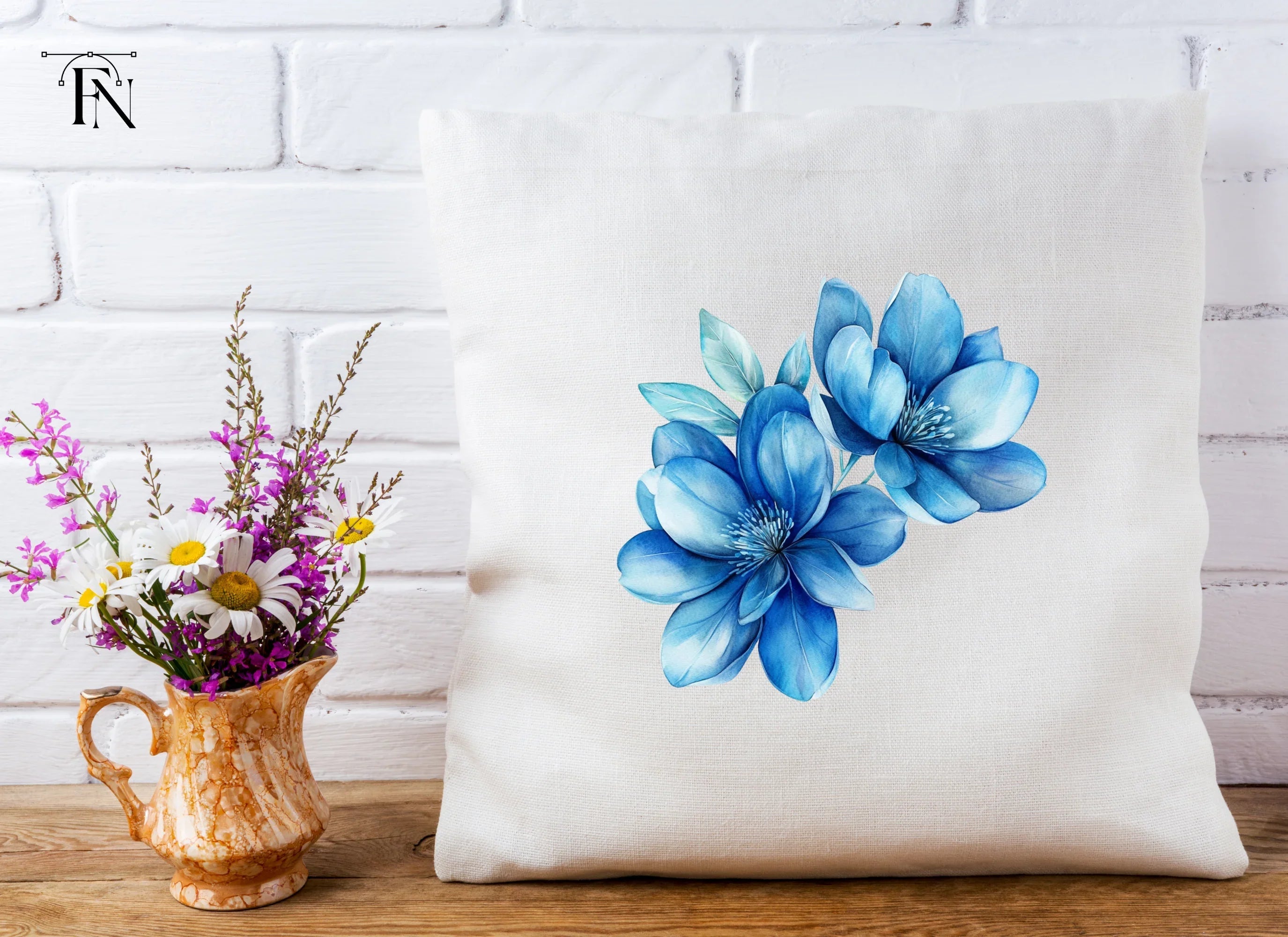 Blue Magnolia Flowers Clipart Bundle