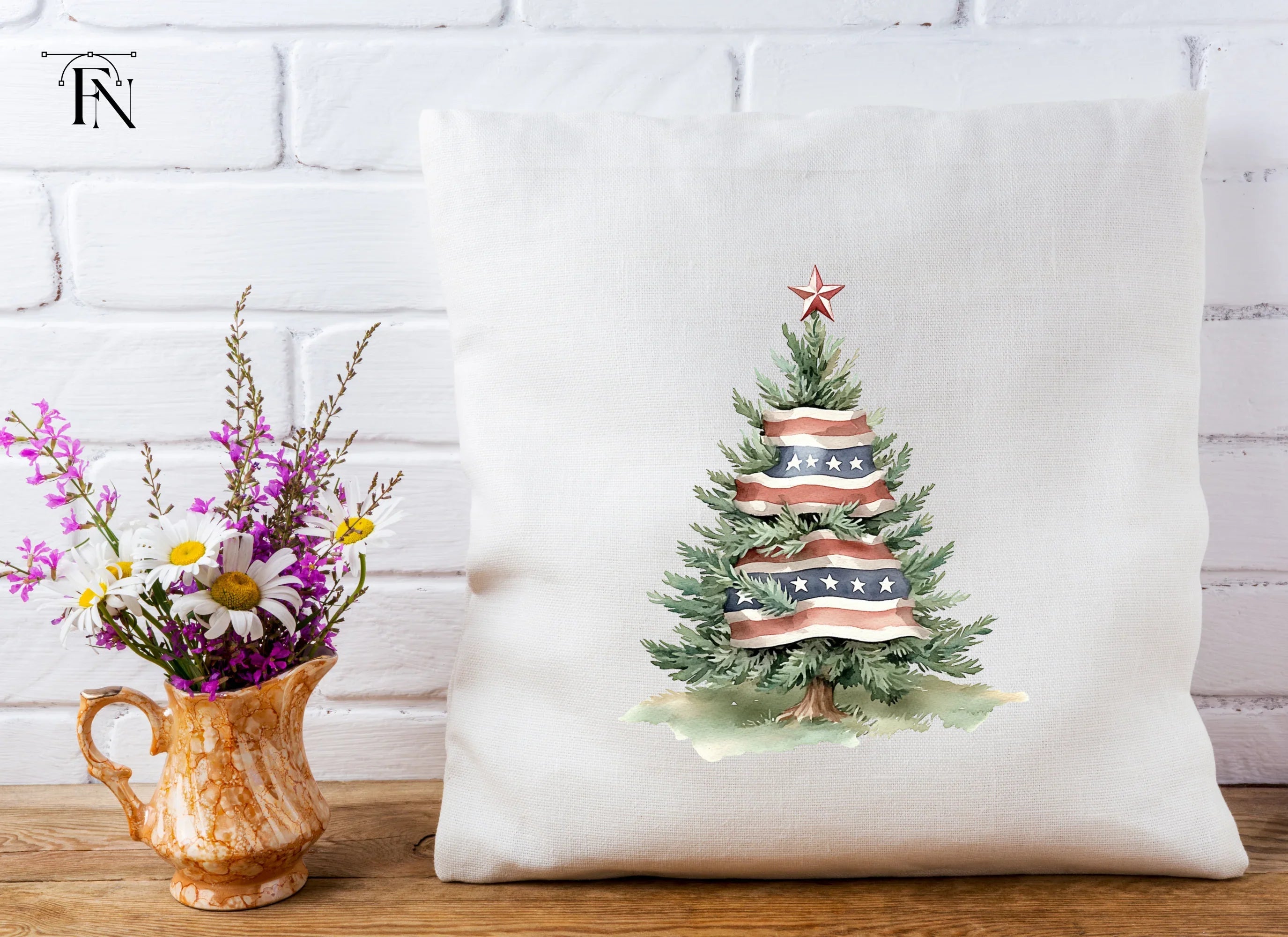 American Flag Christmas Tree Clipart Bundle