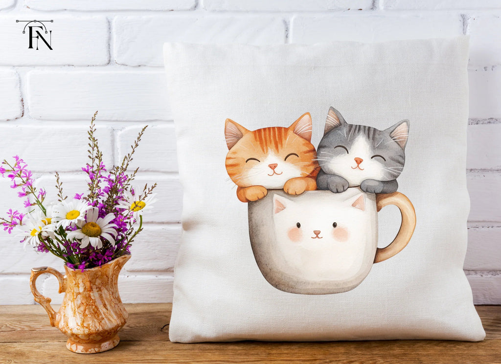 Cute Kittens in Mugs Clipart Bundle
