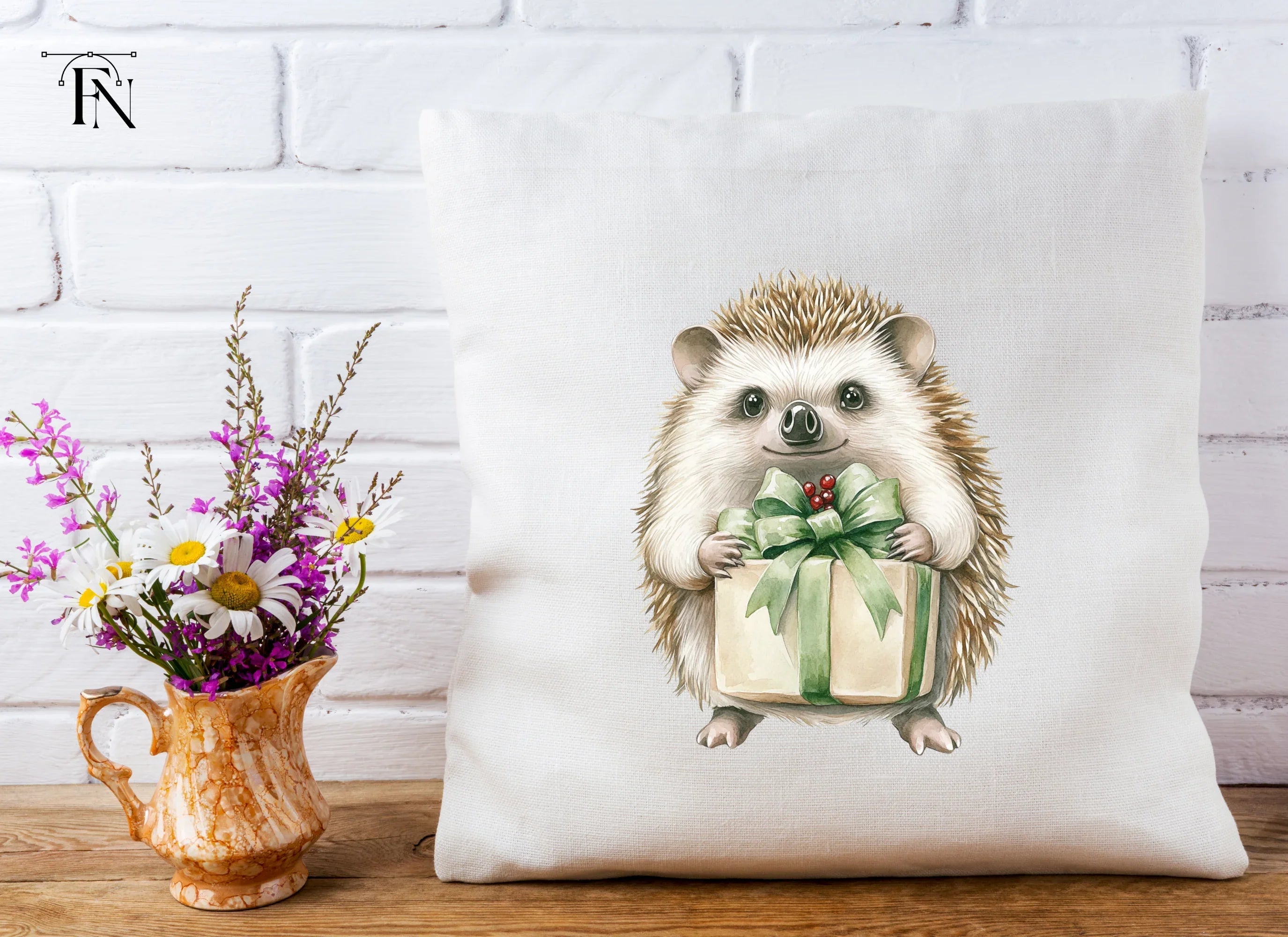 Hedgehog with Green Gift Box Clipart Bundle