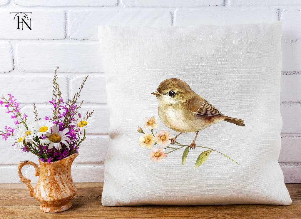 Brown Bird with Flowers Clipart Bundle
