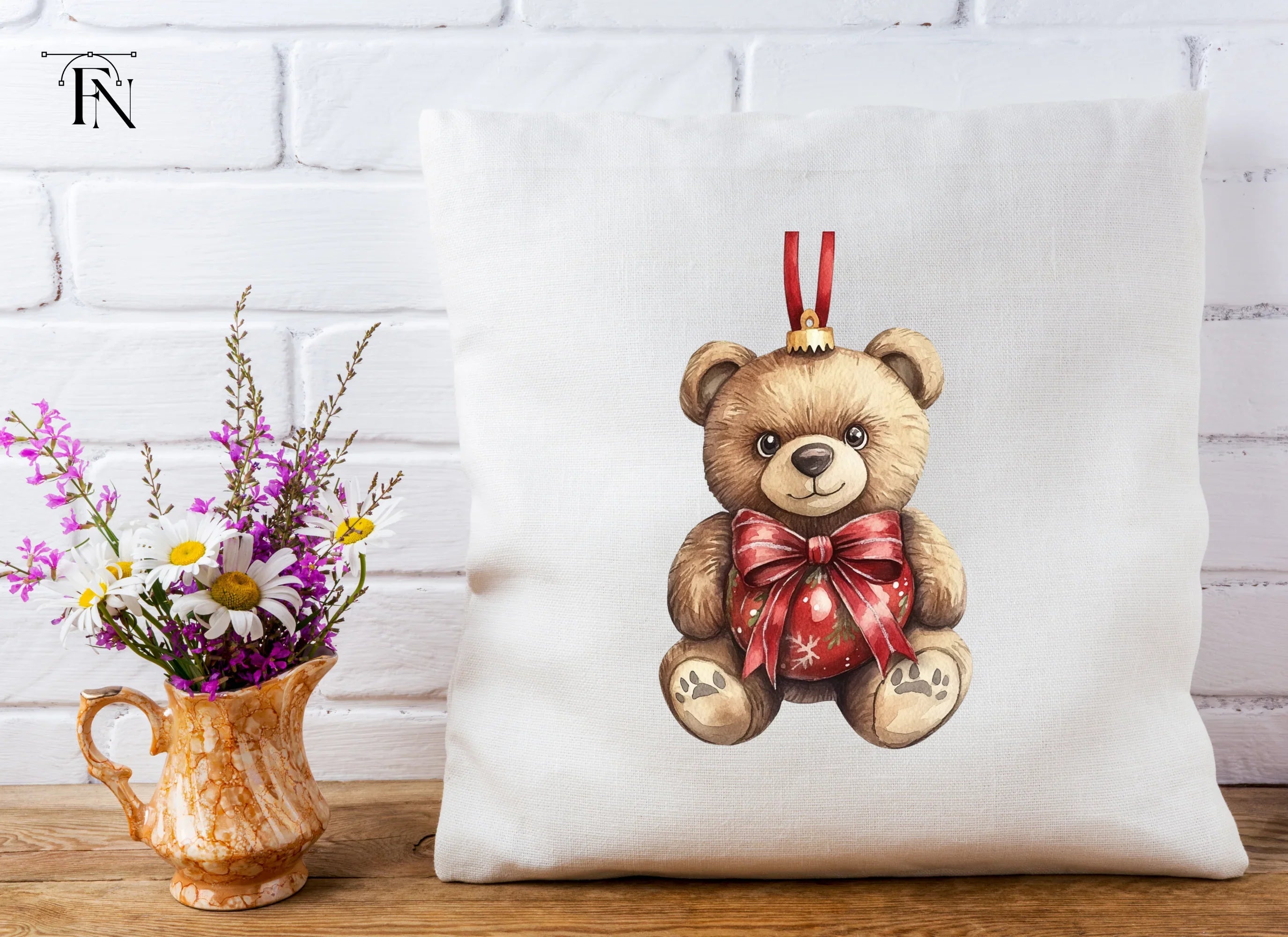 Festive Teddy Bear Christmas Decoration Clipart Bundle