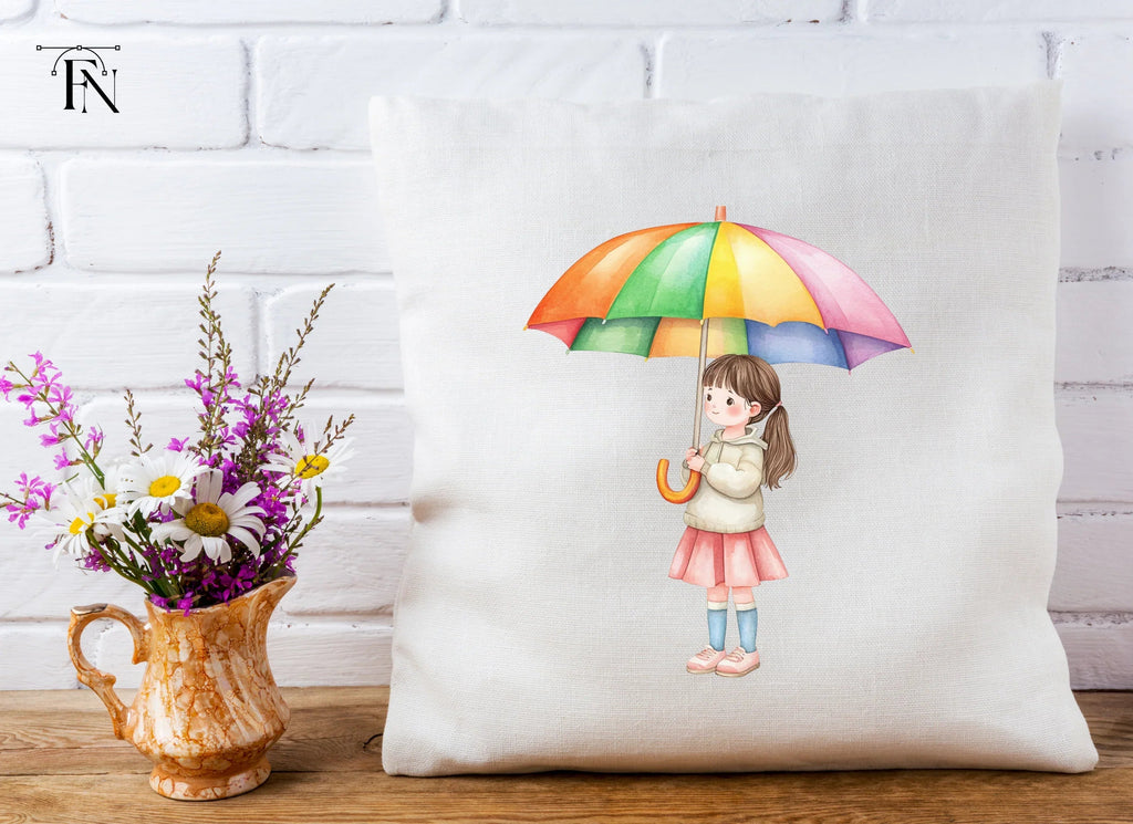 Girls with Rainbow Umbrellas Clipart Bundle