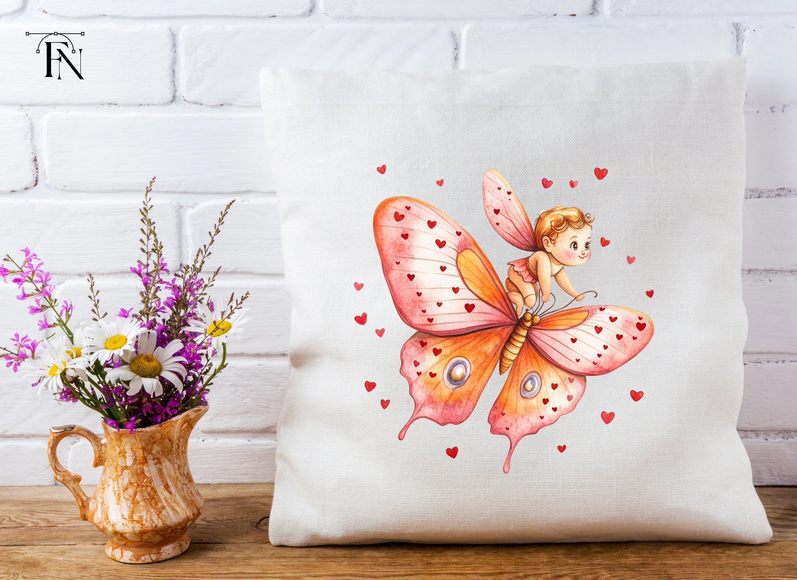 Cute Cupid Riding Butterfly Clipart Bundle