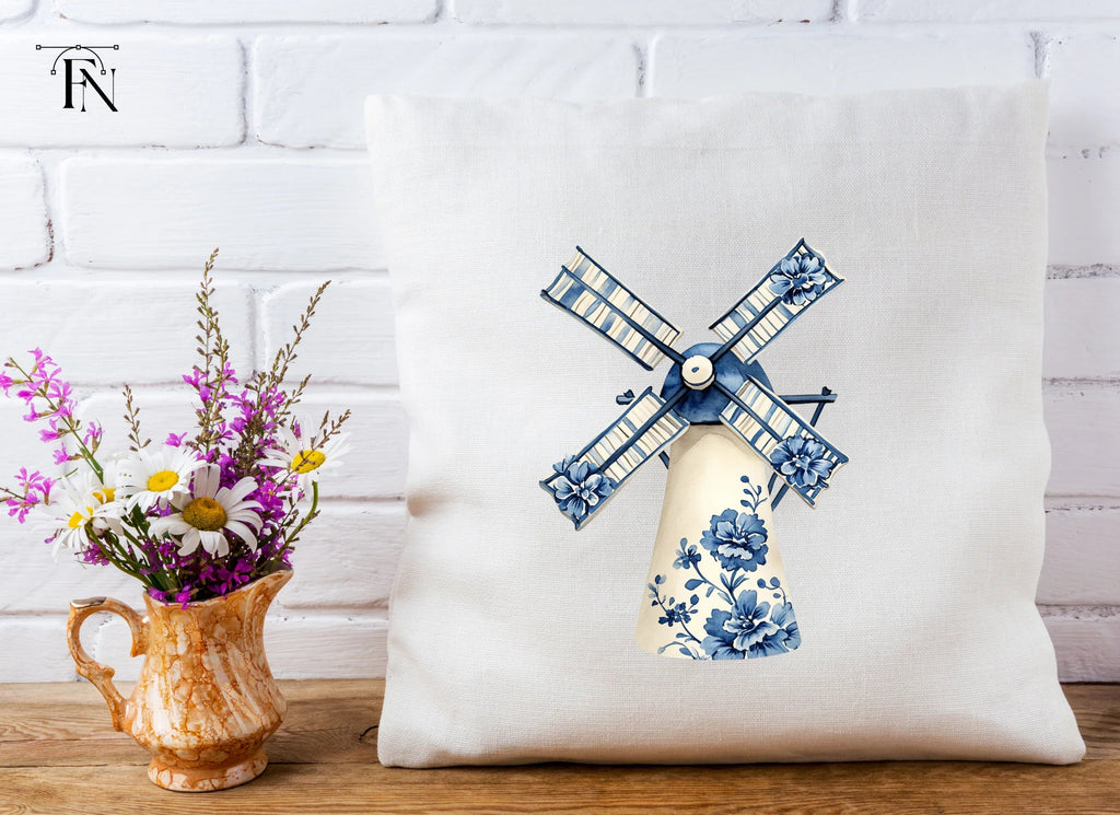 Dutch Windmill Blue Floral Clipart Bundle