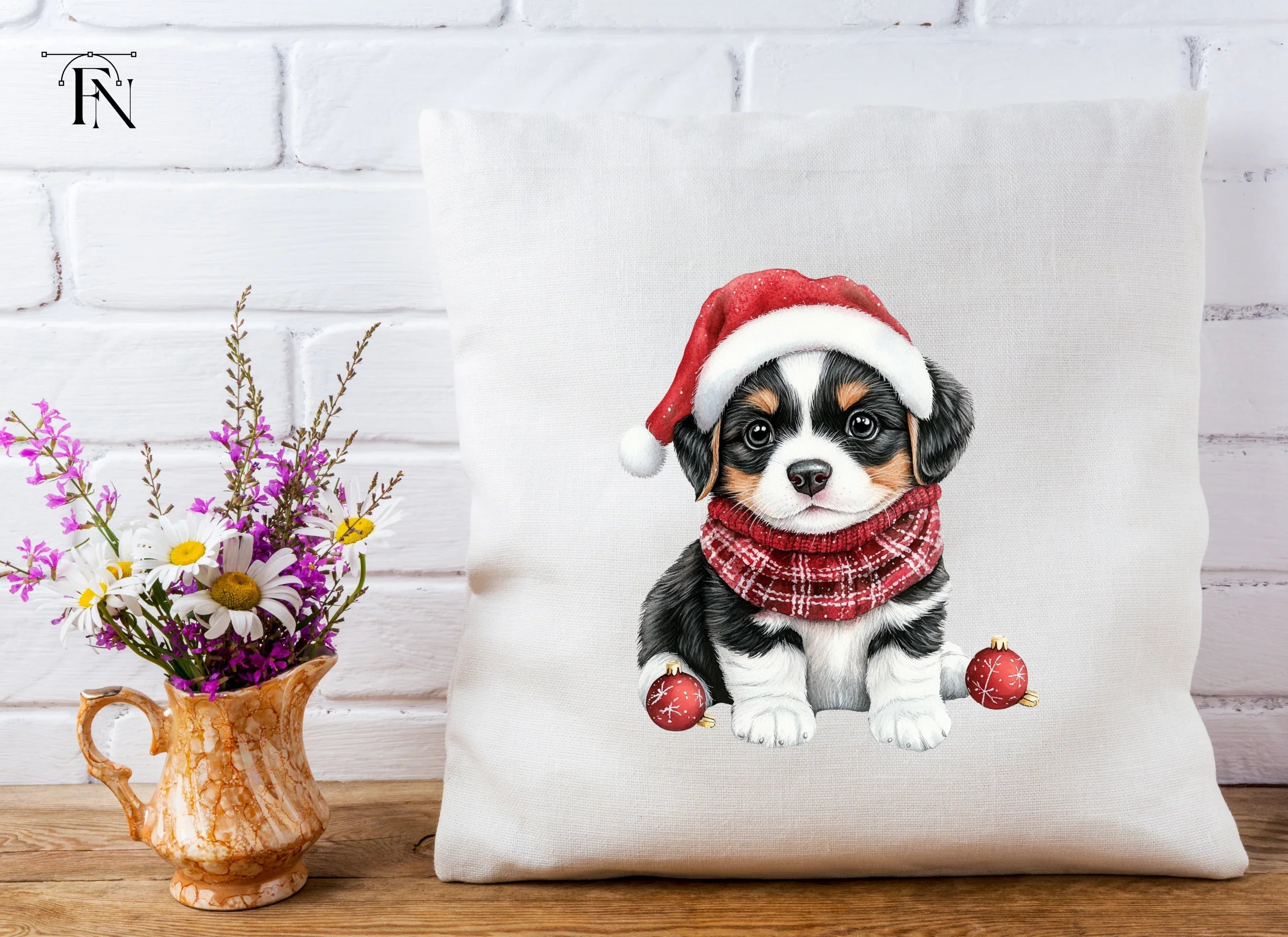Festive Puppy Christmas Ornaments Clipart Bundle