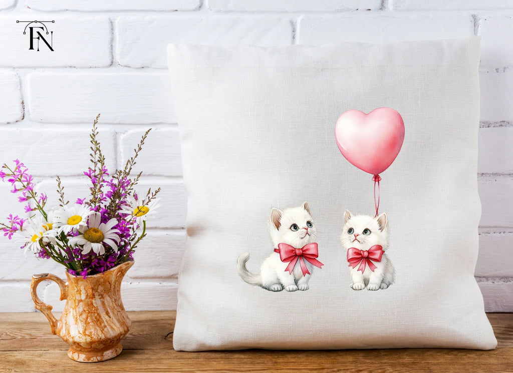 Cute Kittens with Pink Heart Balloons Clipart Bundle