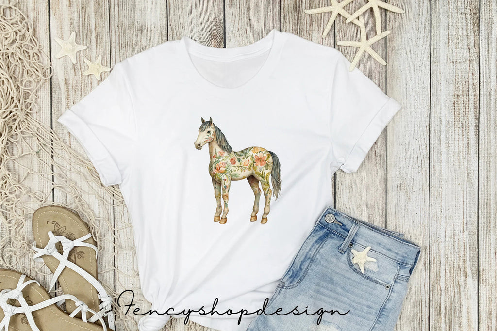 Floral Horses Clipart Bundle