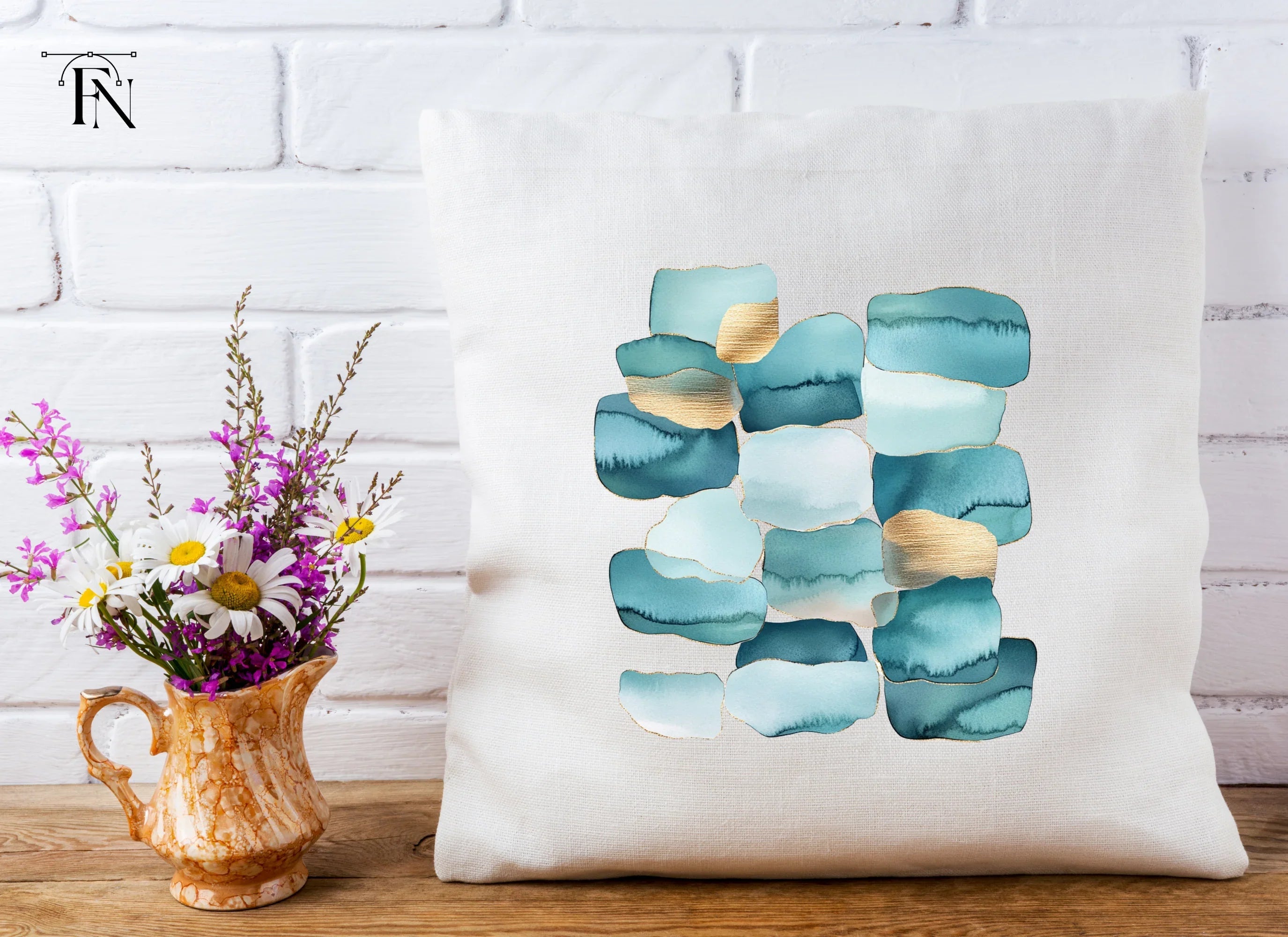Abstract Teal Gold Shapes Clipart Bundle