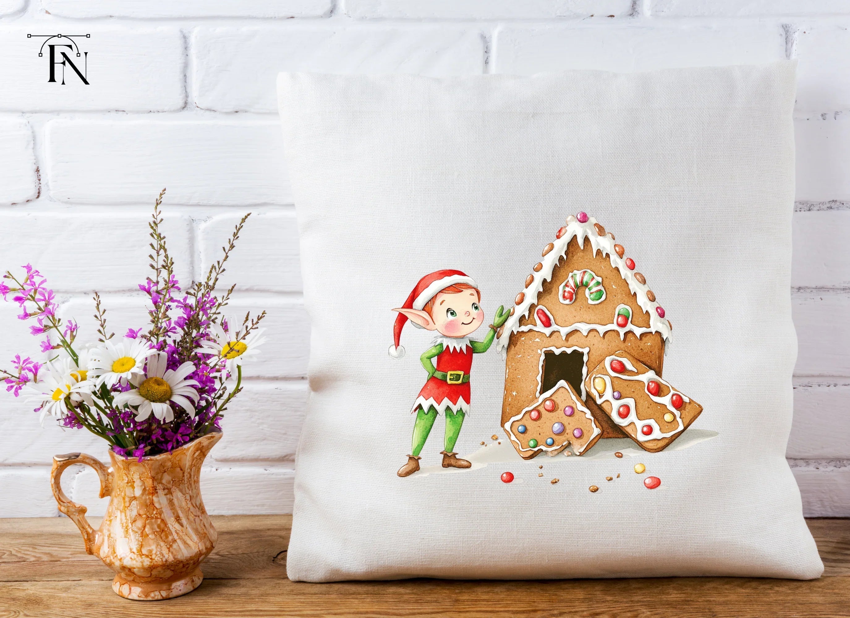 Cute Elf with Gingerbread House Clipart Bundle