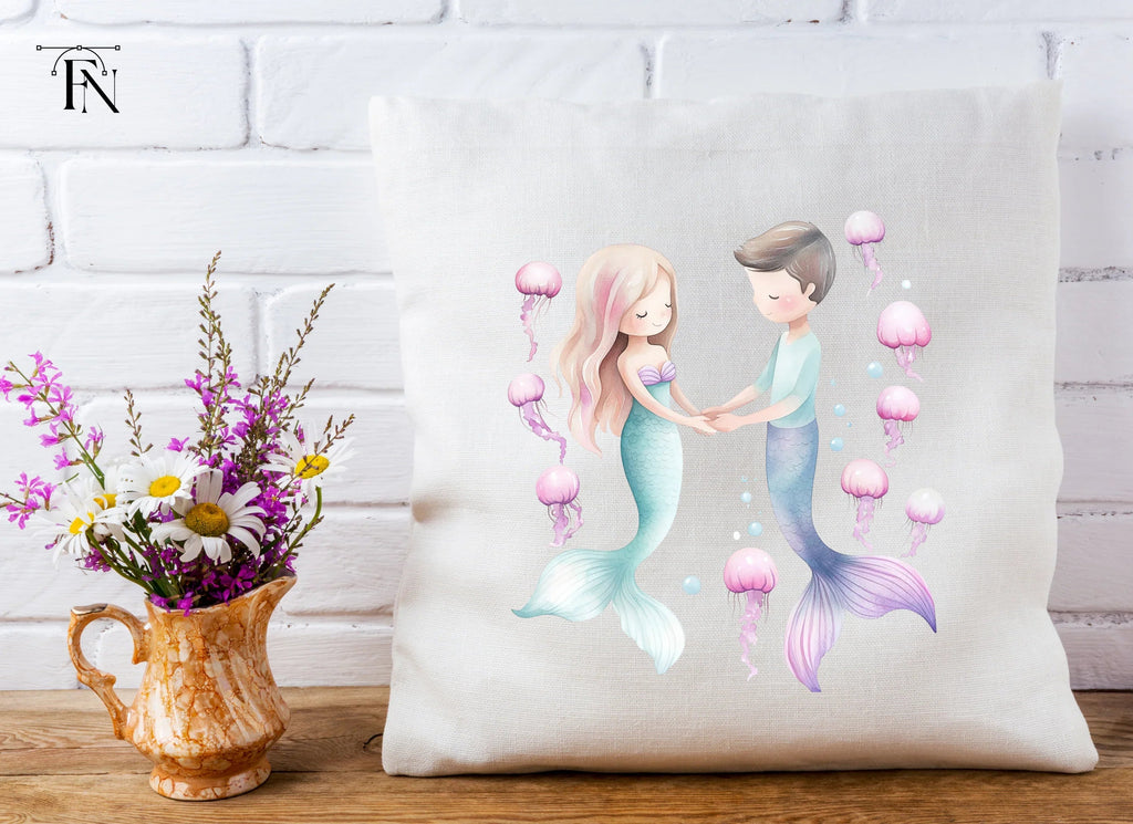Adorable Mermaid Couple with Jellyfish Clipart Bundle