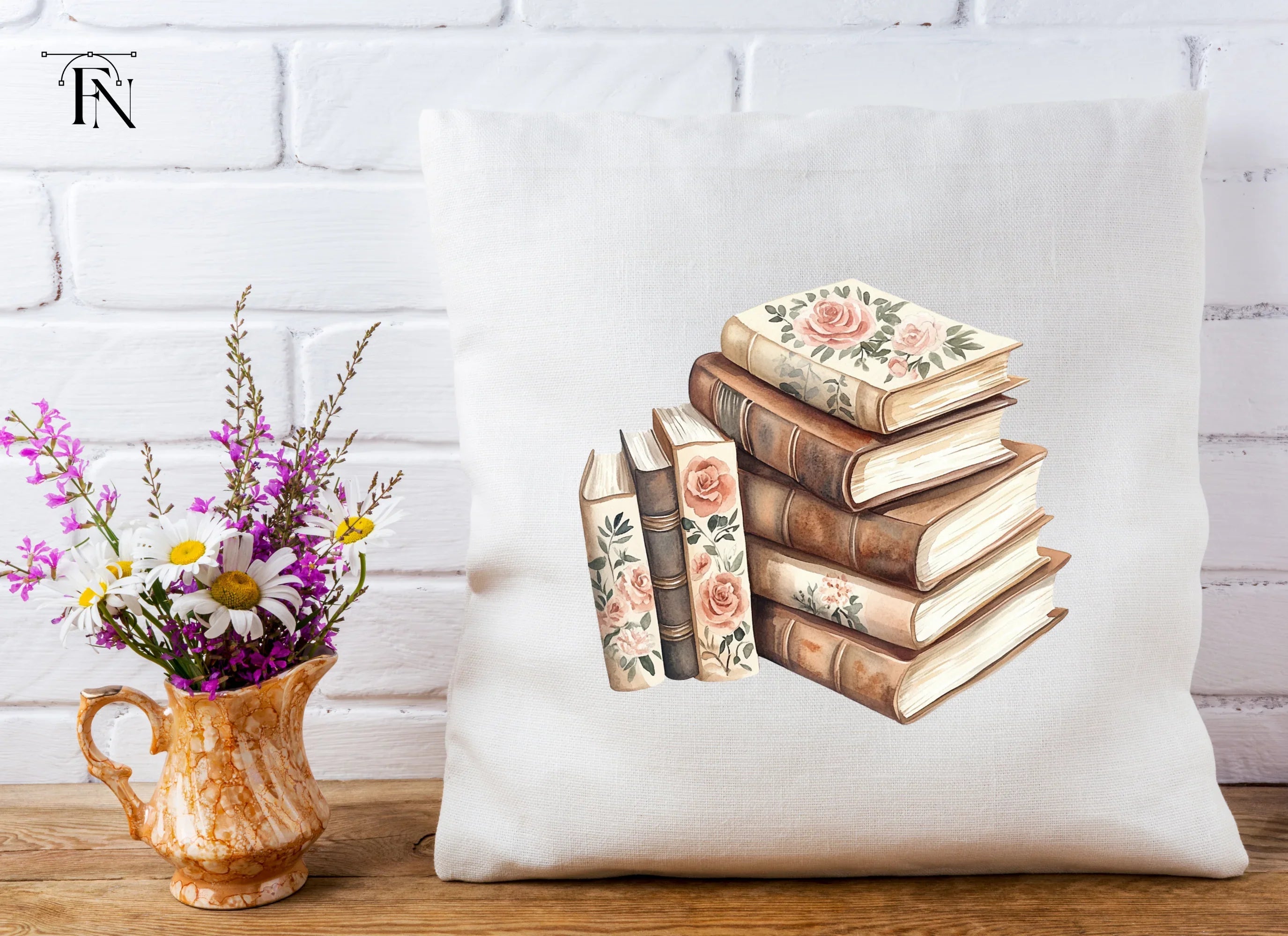 Stacked Books with Roses Clipart Bundle