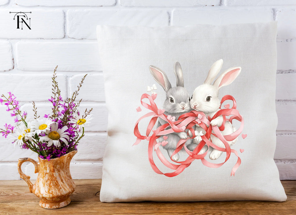 Cute Bunny Couple with Red Ribbons Clipart Bundle