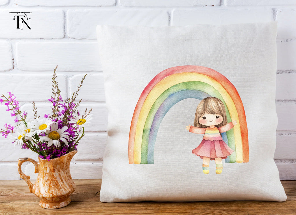 Cute Girls and Rainbows Clipart Bundle