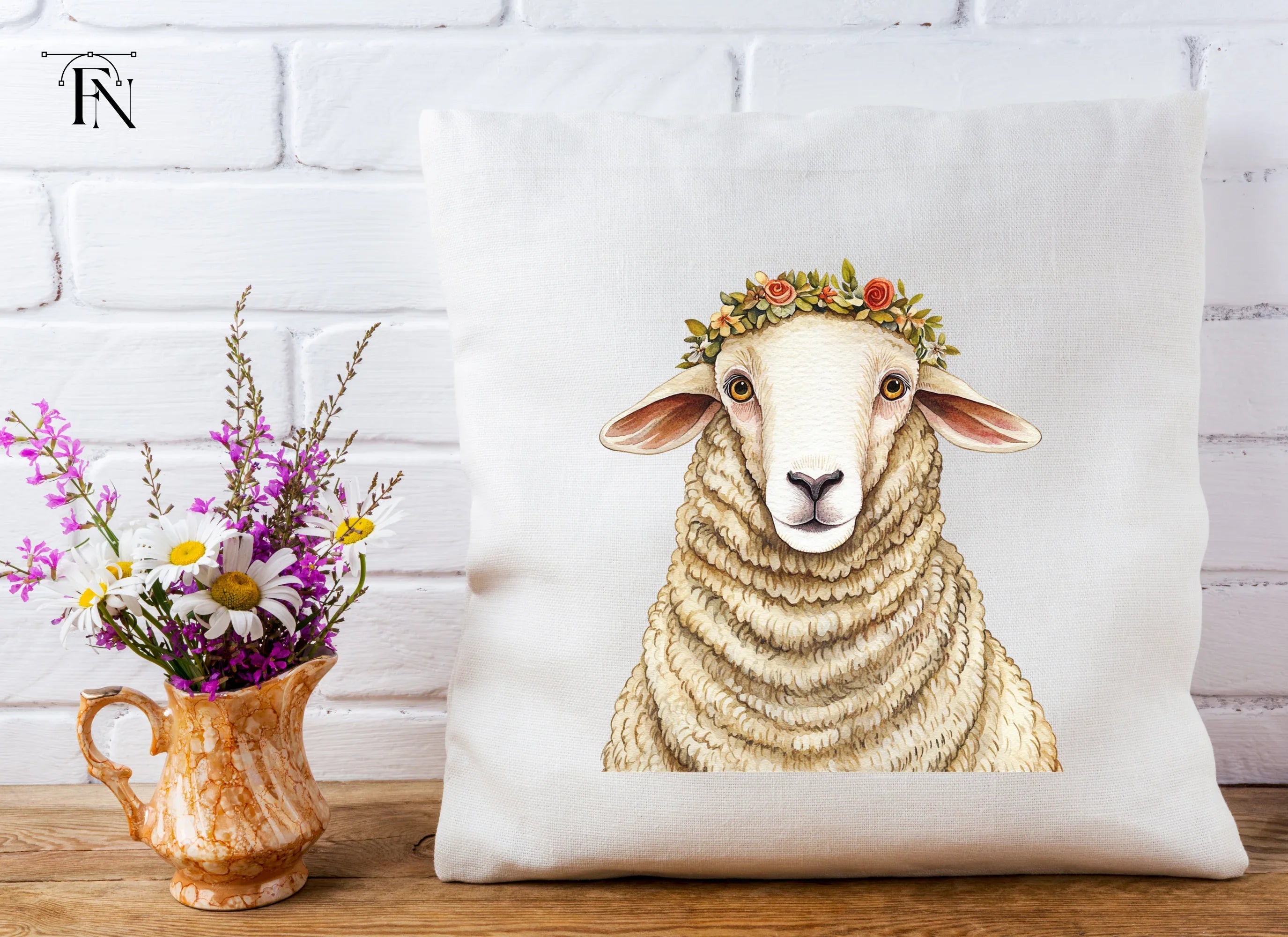 Cute Sheep with Flower Crown Clipart Bundle