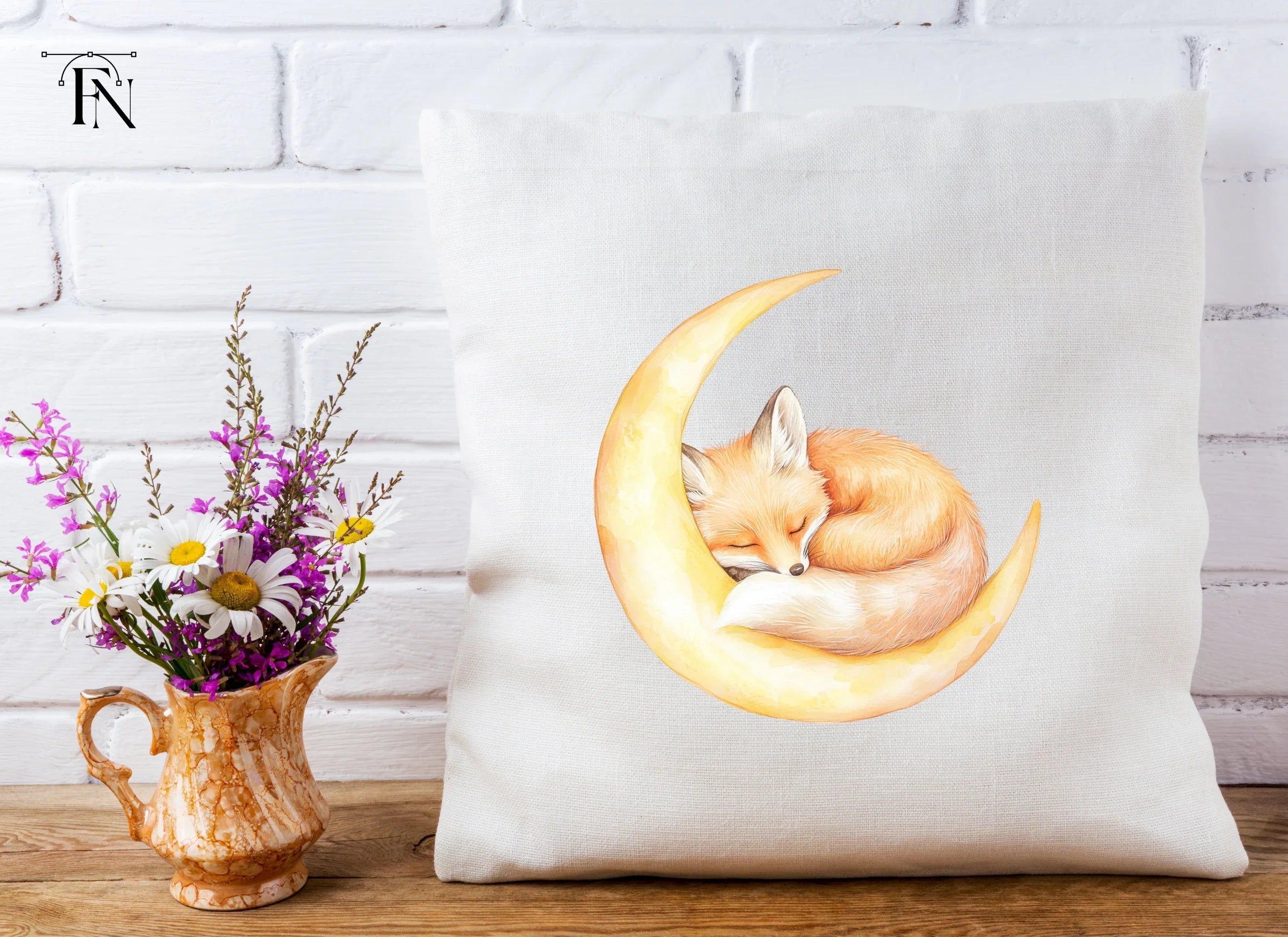 Sleeping Fox on Moon Clipart Bundle