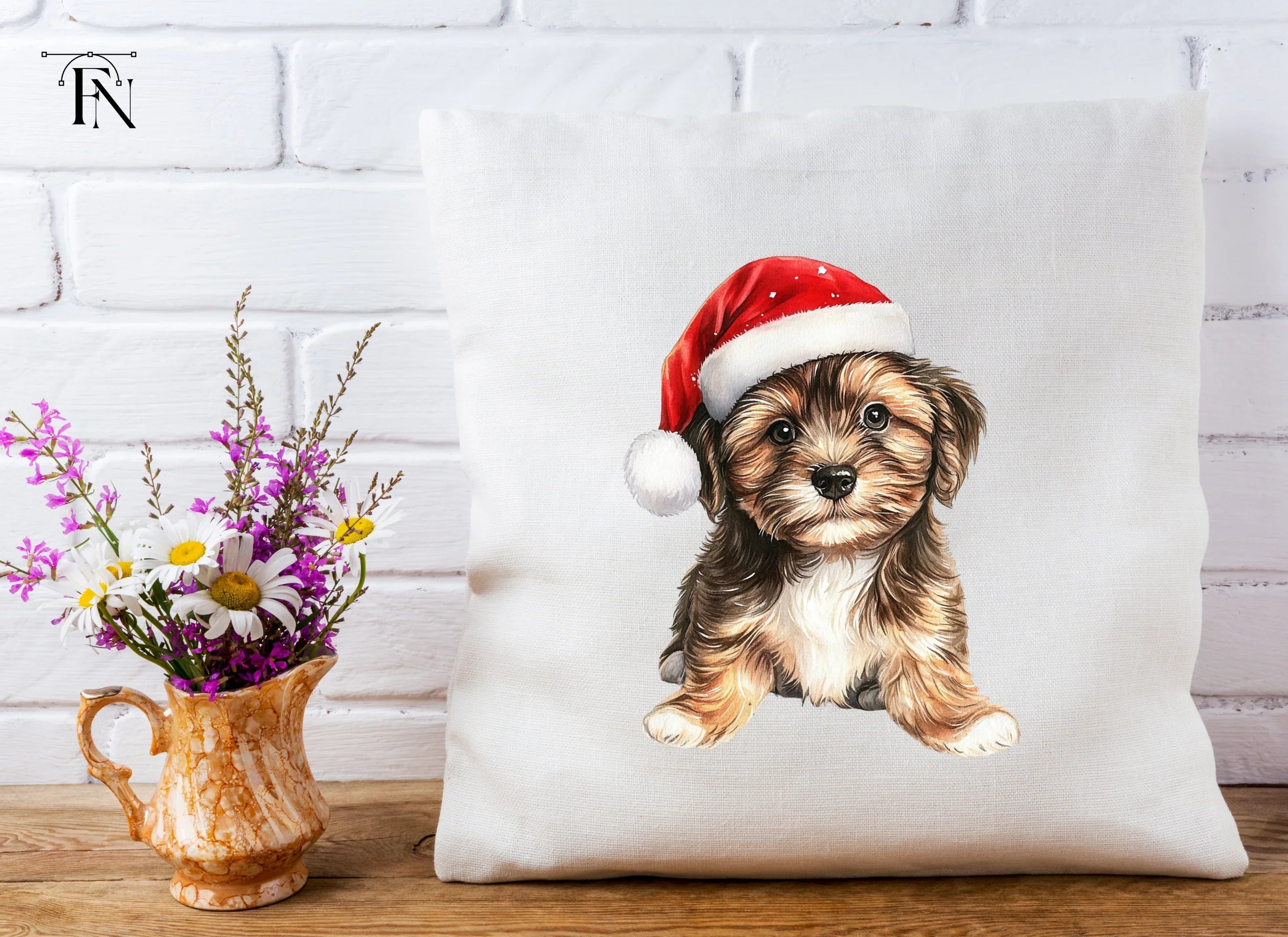 Festive Puppy with Santa Hat Clipart Bundle