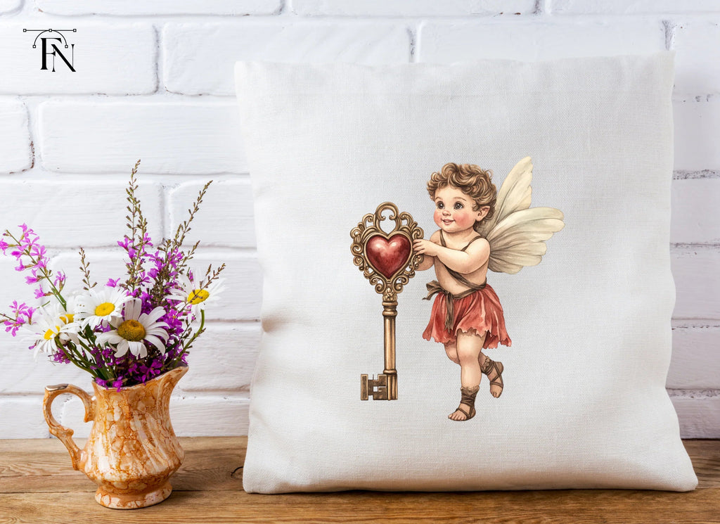 Cute Cherubs with Heart Keys Clipart Bundle